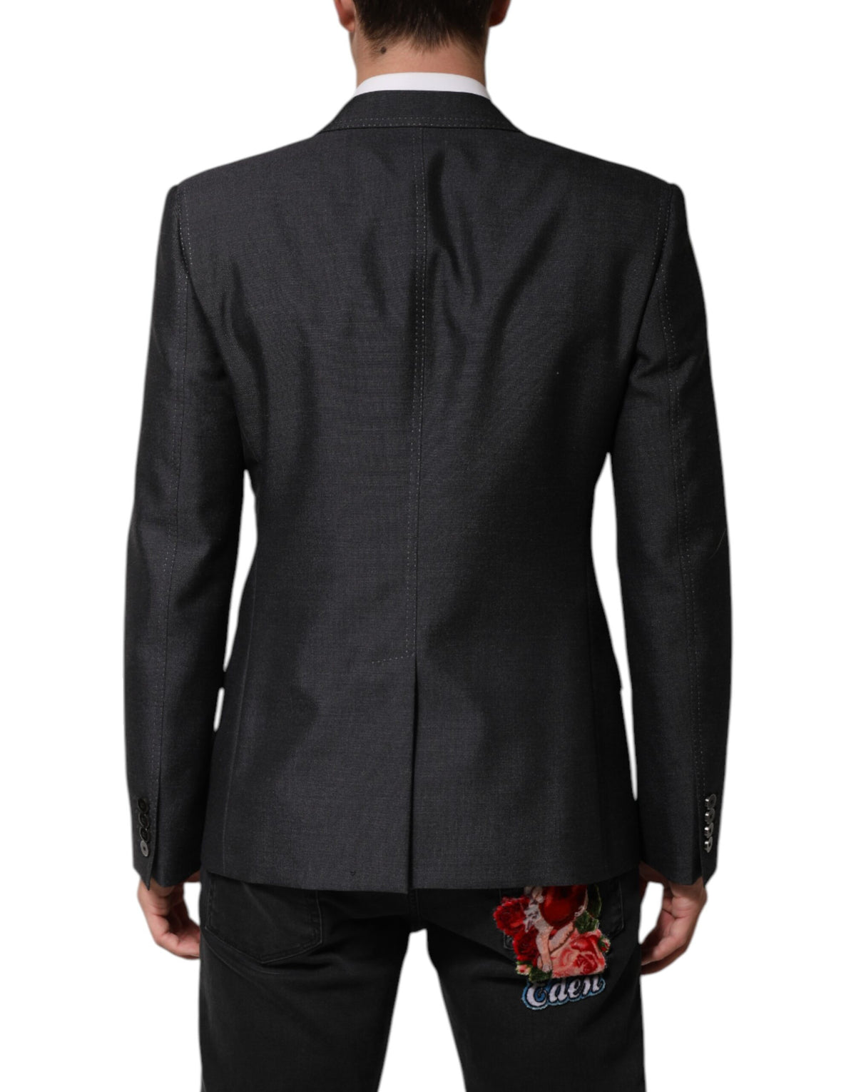 Dolce & Gabbana Donkergrijs Wol Blazer met Bijenborduurwerk