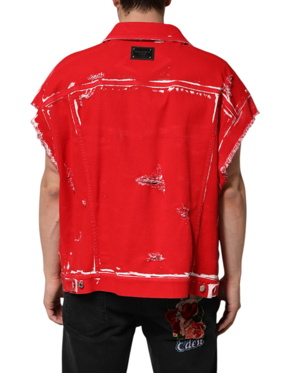 Dolce & Gabbana Rote ärmellose Logo-Plaketten-Weste