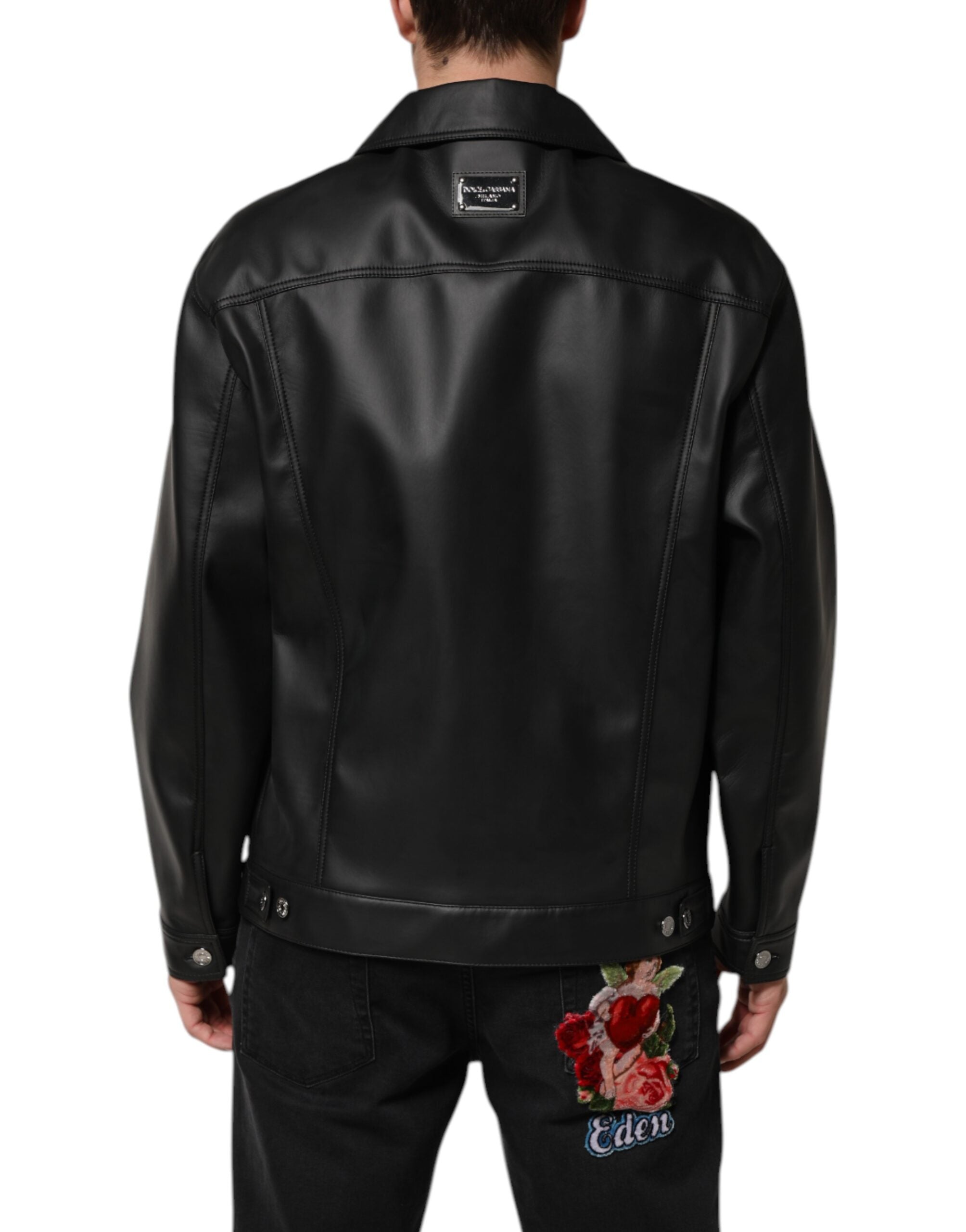 Dolce & Gabbana Schwarze Bikerjacke aus Polyester mit Knopfverschluss