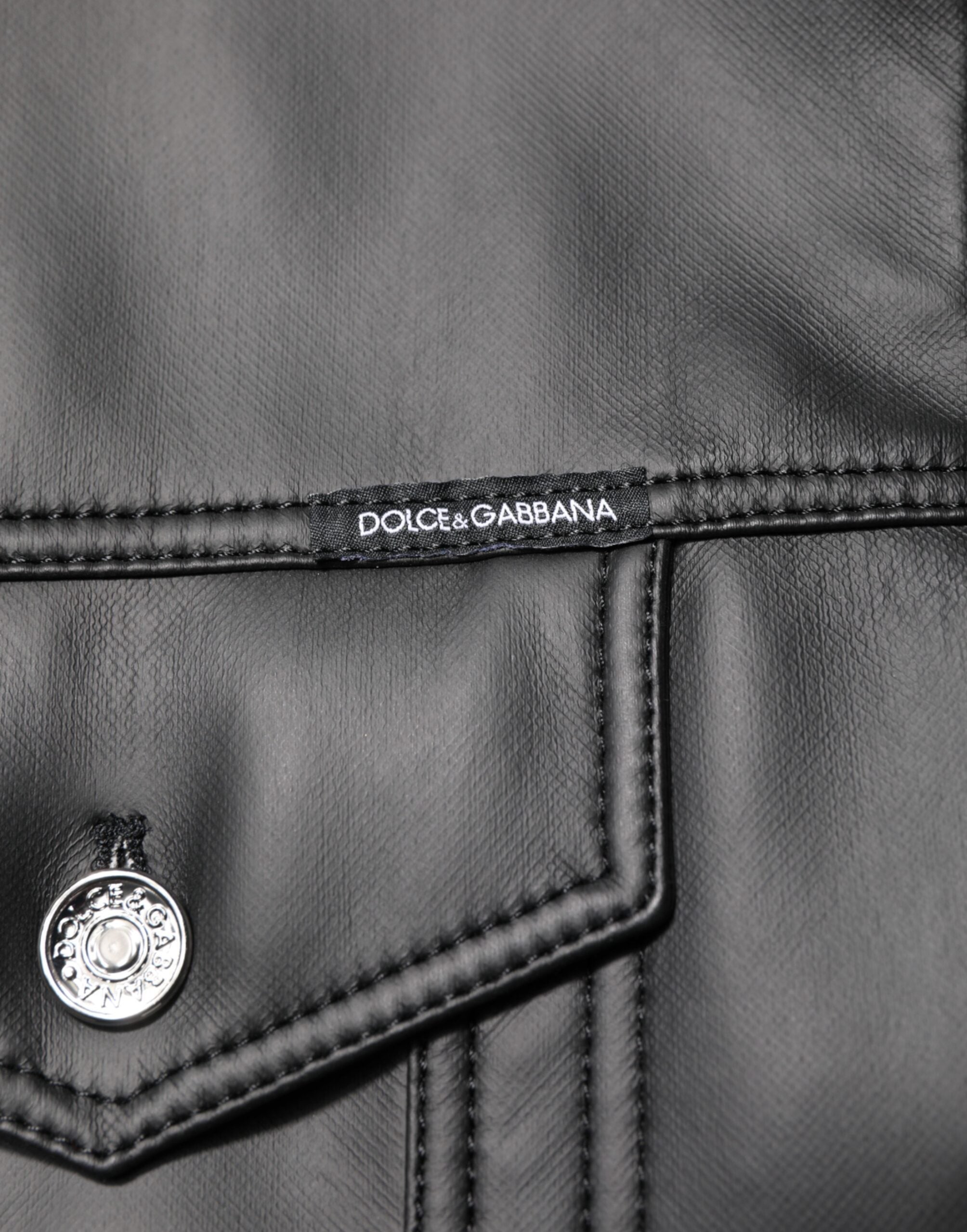 Dolce & Gabbana Schwarze Bikerjacke aus Polyester mit Knopfverschluss