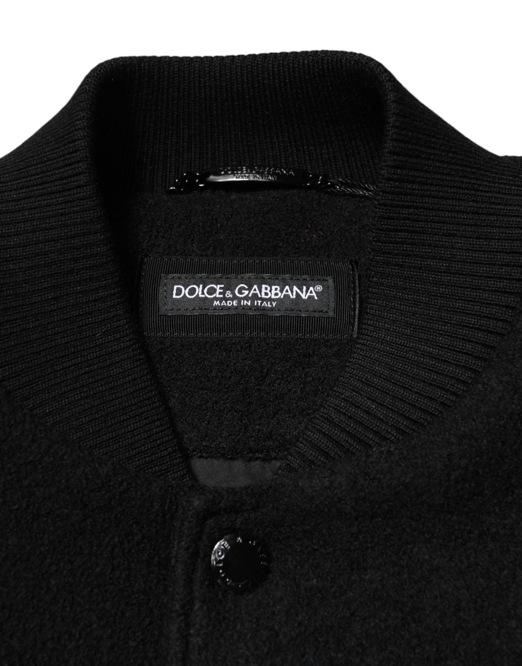 Dolce & Gabbana Schwarze Bomberjacke mit Logo-Plakette aus Wolle