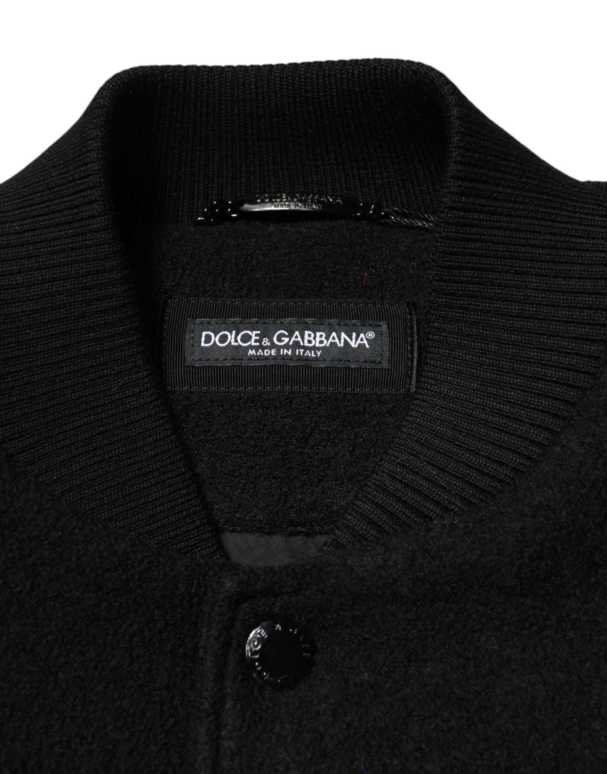Dolce & Gabbana Schwarze Bomberjacke mit Logo-Plakette aus Wolle