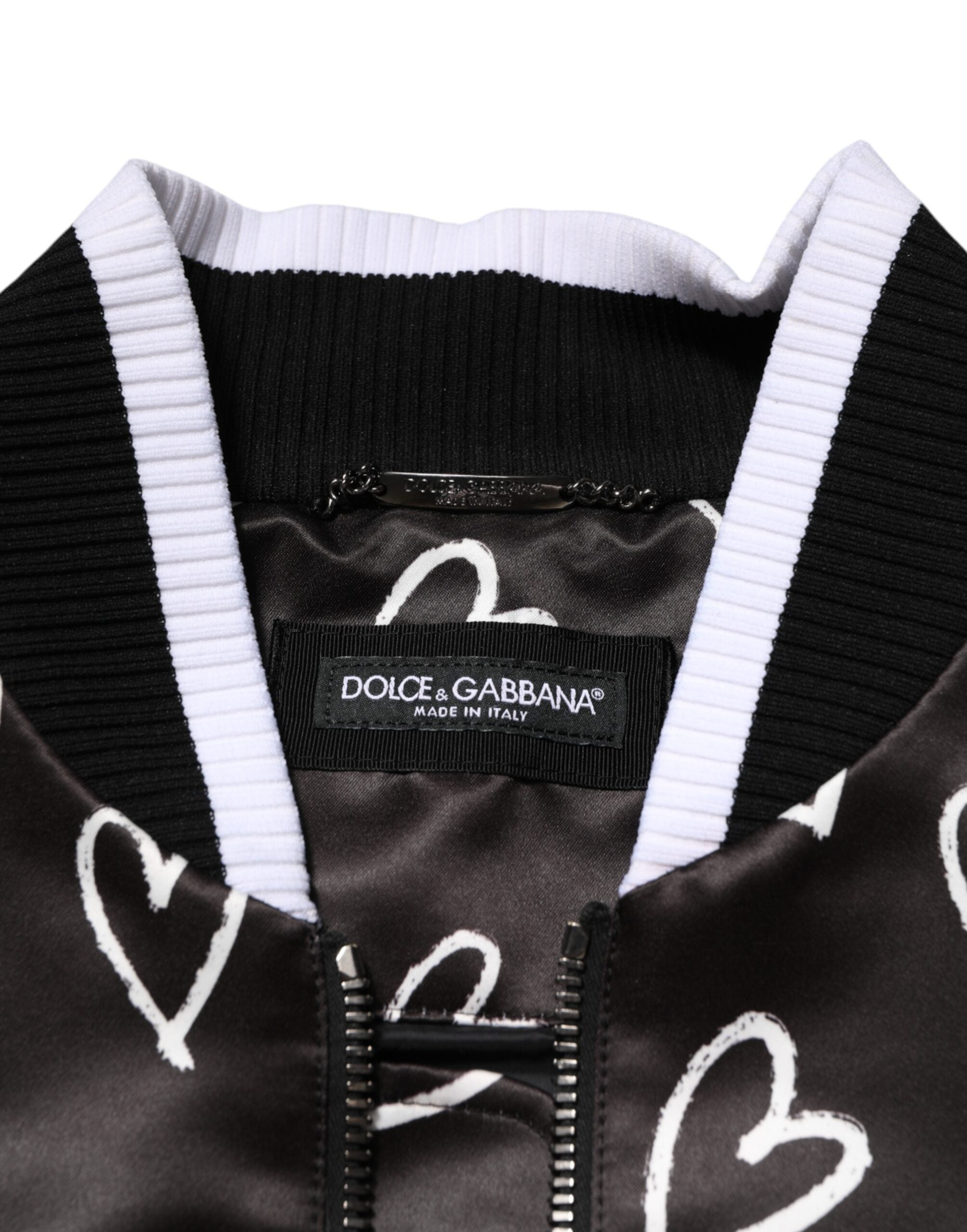 Dolce & Gabbana Schwarze Polyester-Bomberjacke mit Herz-Print