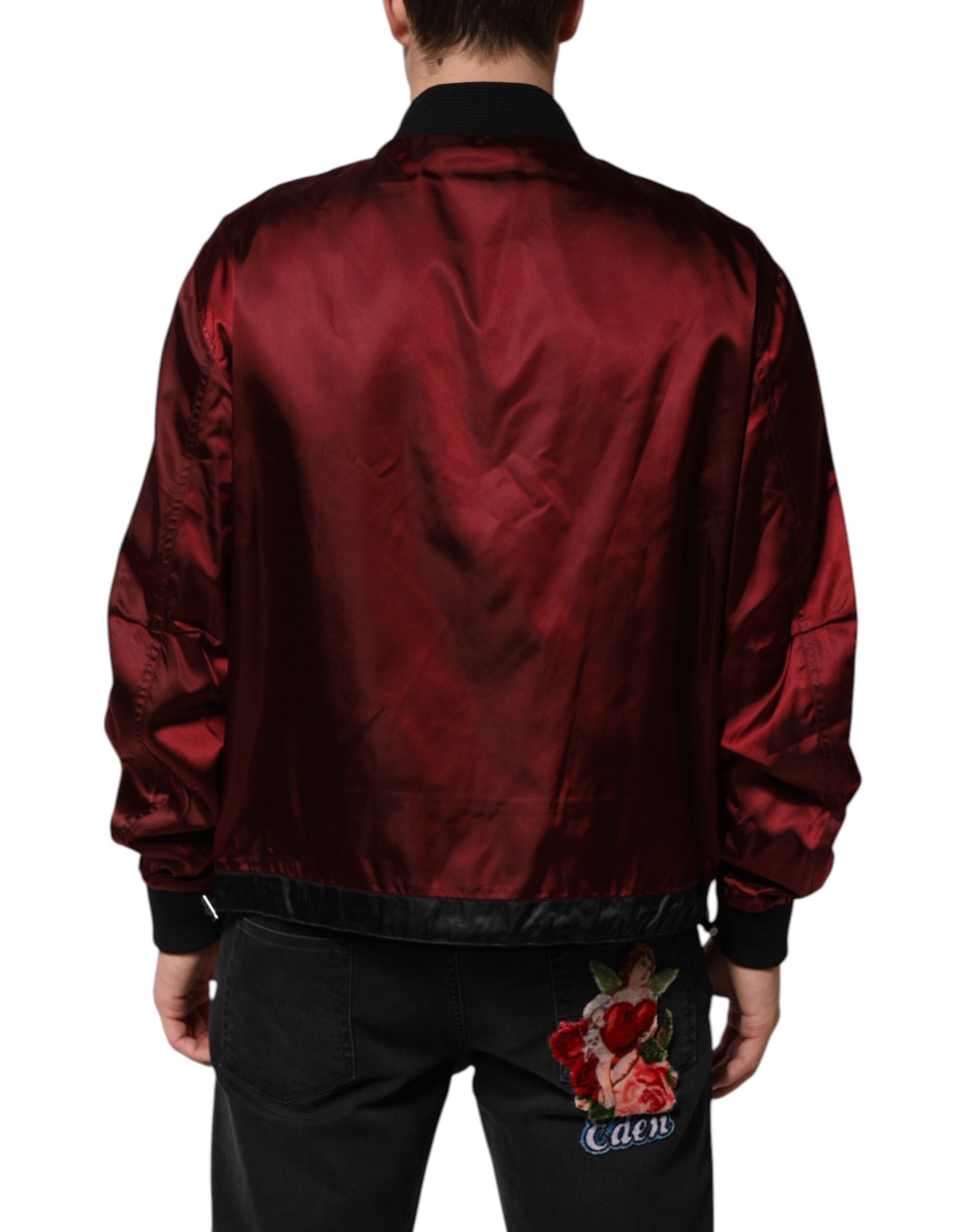 Dolce & Gabbana Maroon Nylon DG Crown Stickerei Jacke