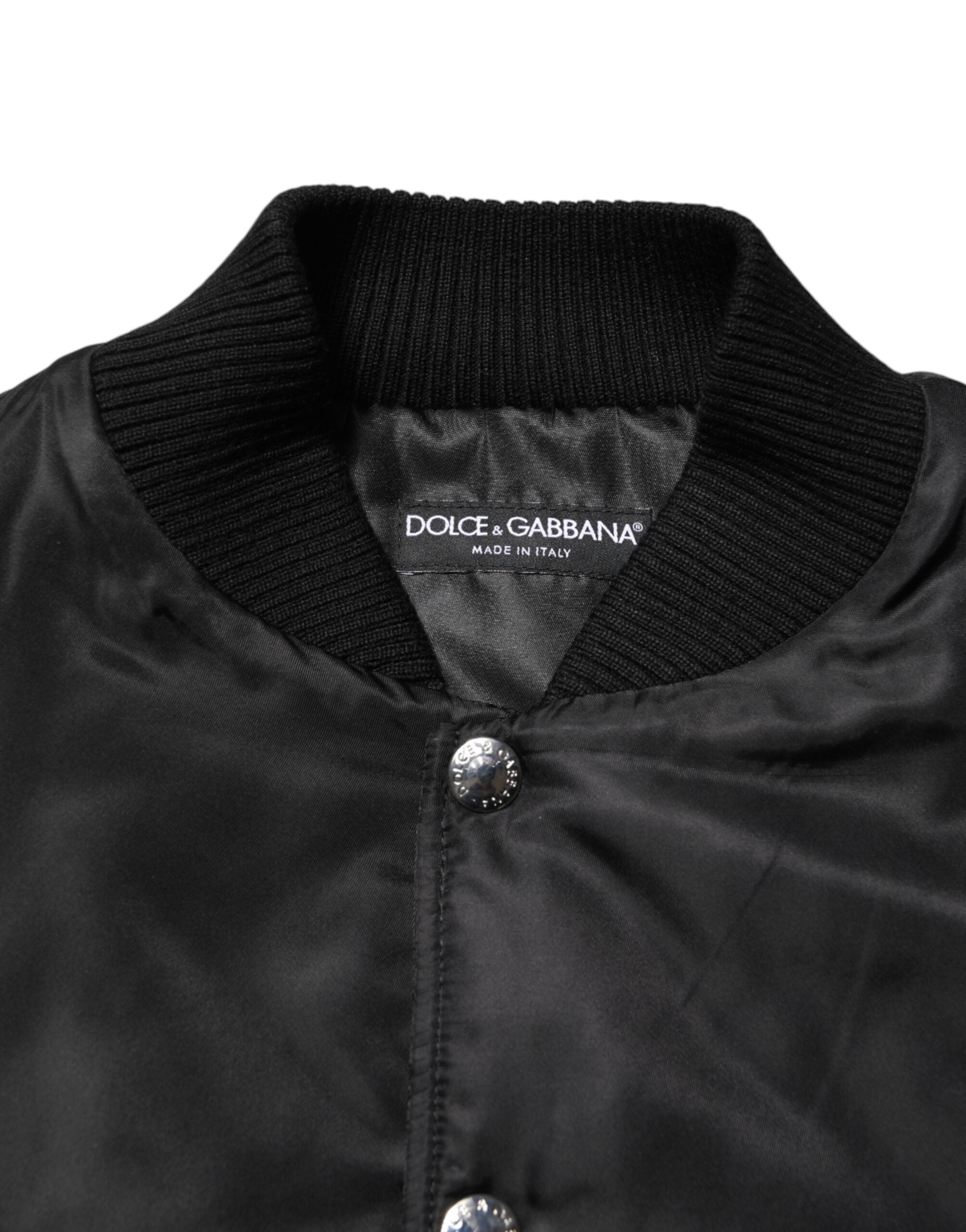 Dolce & Gabbana Schwarze Polyester-Logo-Plakette Bomberjacke