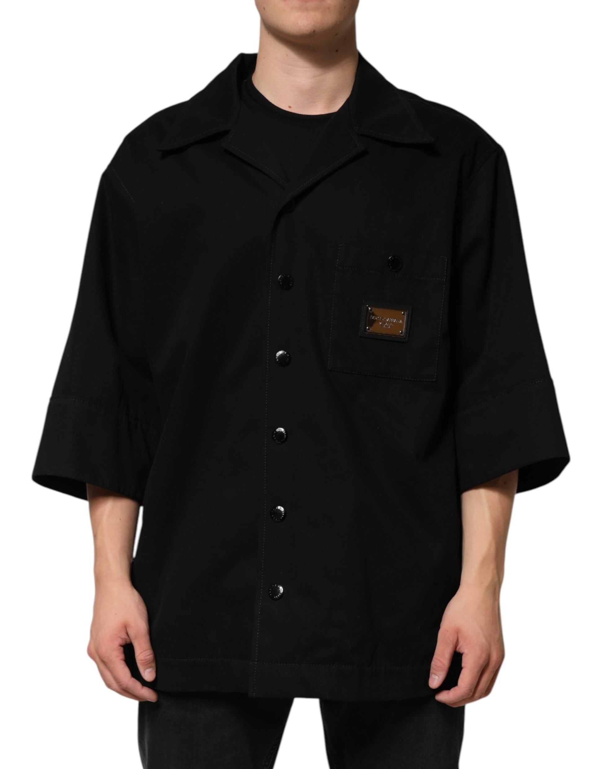 Dolce & Gabbana Schwarzes Kurzarm-Knopf Herren Freizeithemd