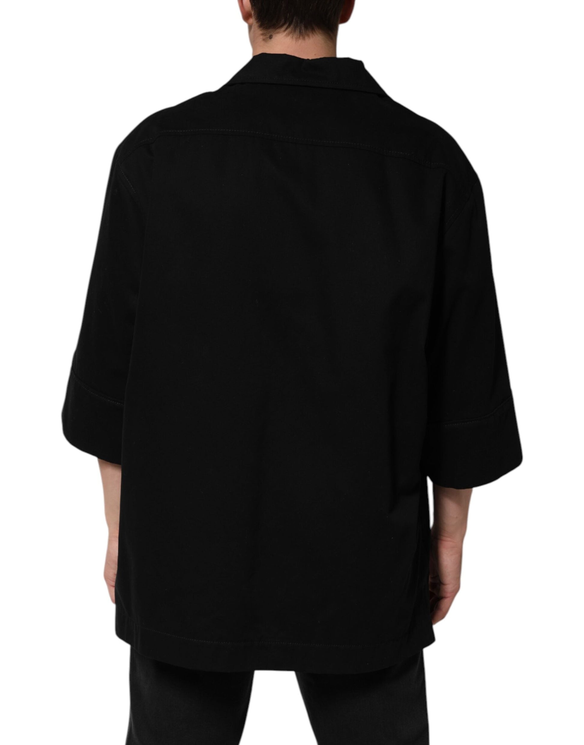 Dolce & Gabbana Schwarzes Kurzarm-Knopf Herren Freizeithemd