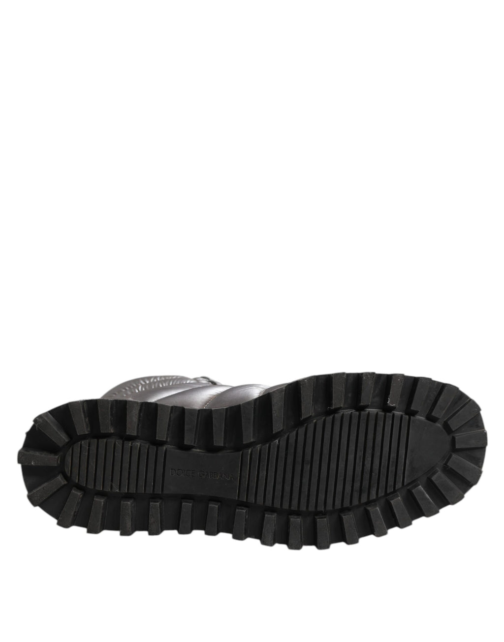 Dolce & Gabbana Silberne gepolsterte Mid Calf Lace Up Stiefel Schuhe