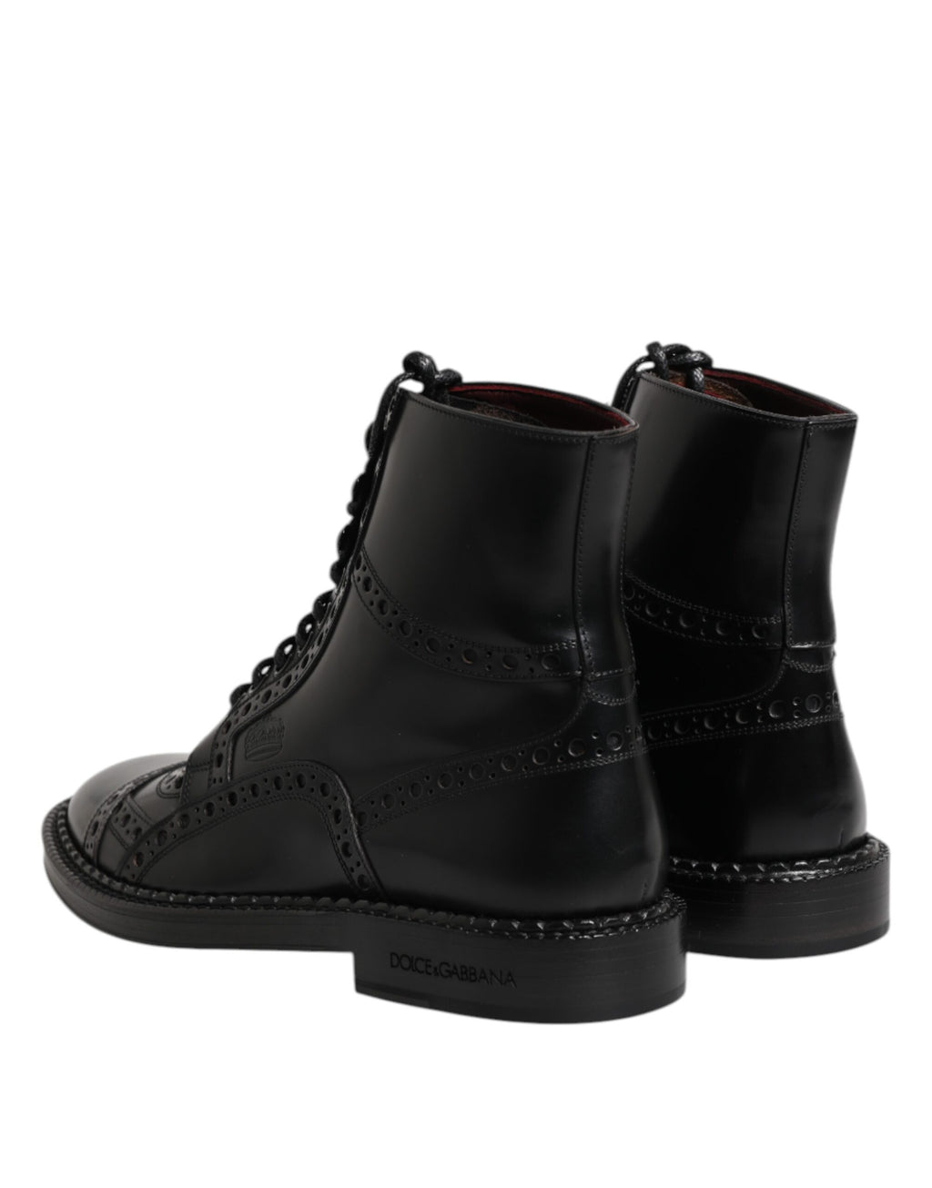Dolce & Gabbana Zwarte Leren Veterschoenen tot Halverwege de Kuit