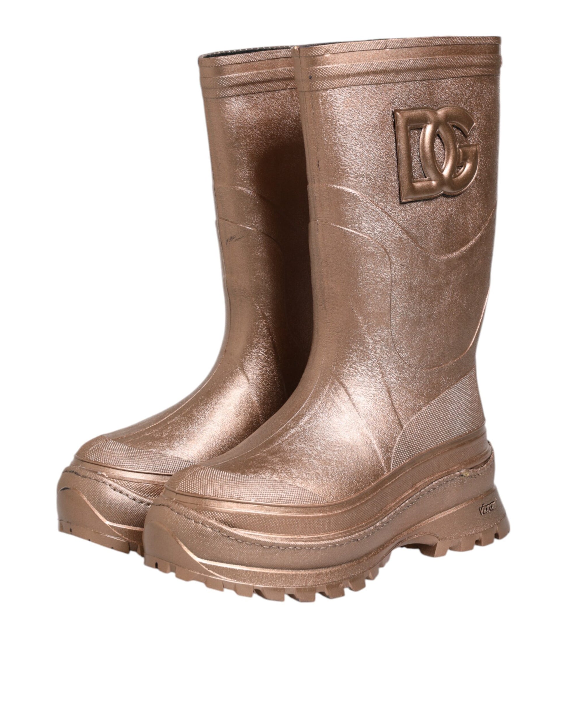 Dolce & Gabbana Metallic Gold Pull On Regen Stiefel Schuhe