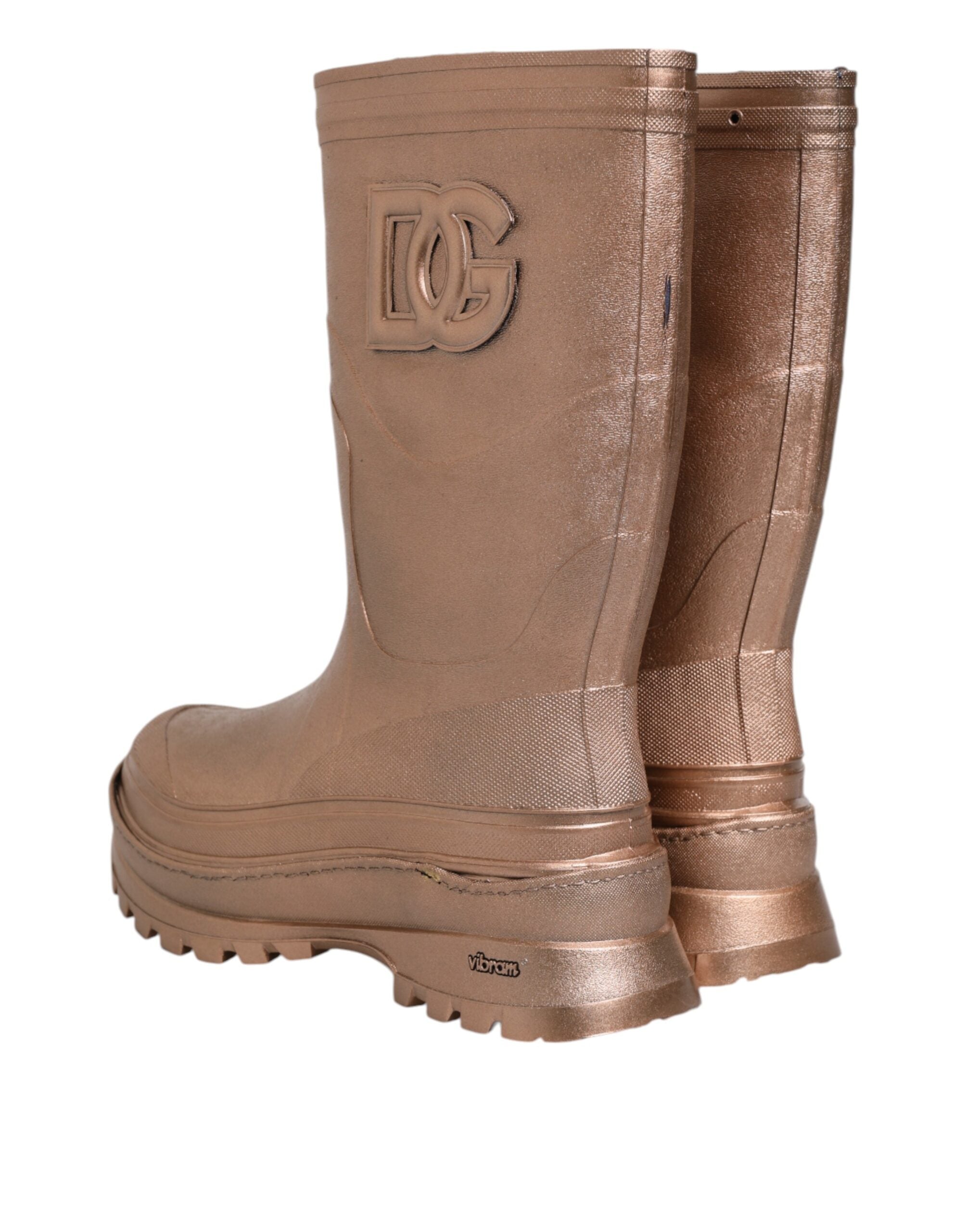 Dolce & Gabbana Metallic Gold Pull On Regen Stiefel Schuhe