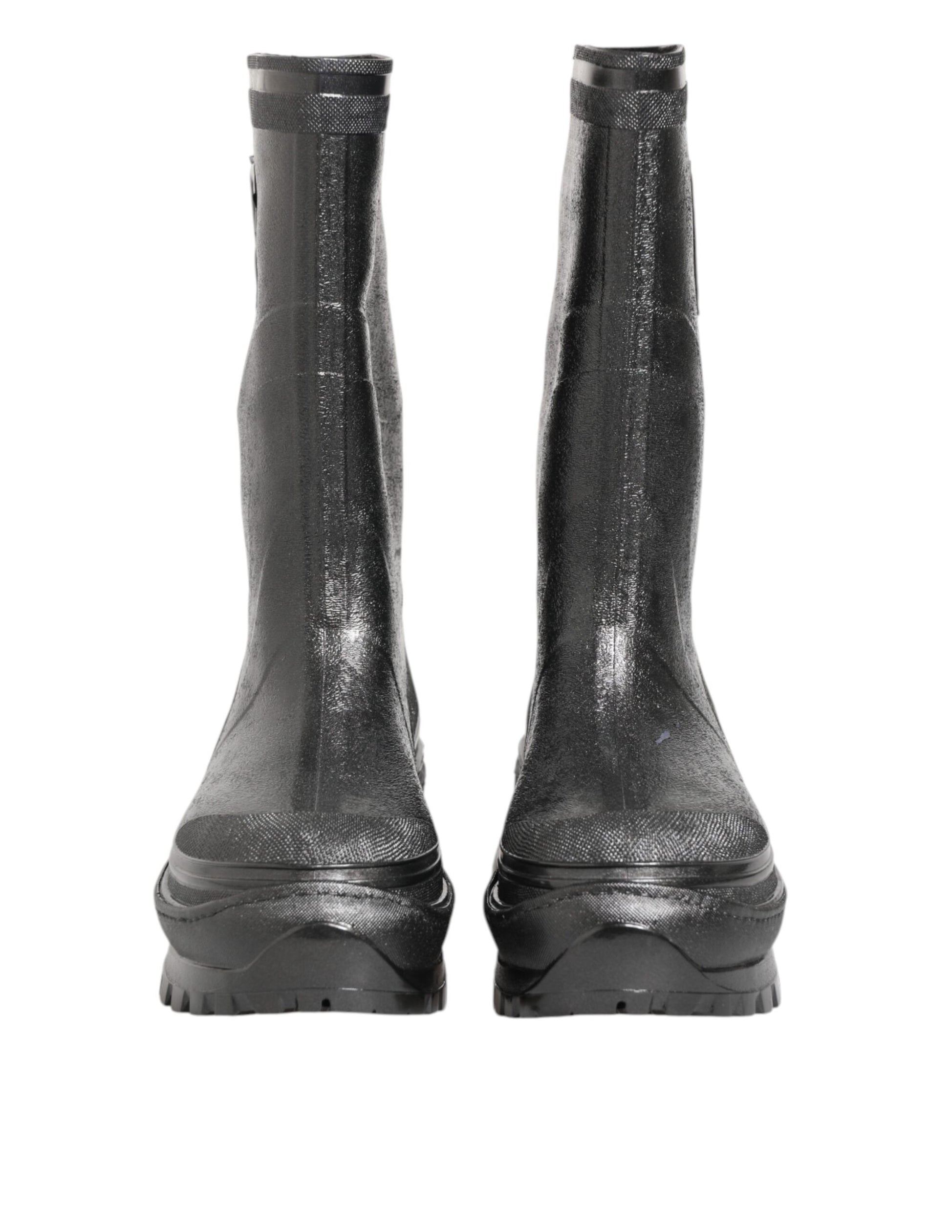 Dolce & Gabbana Metallic Schwarz Pull On Regen Stiefel Schuhe