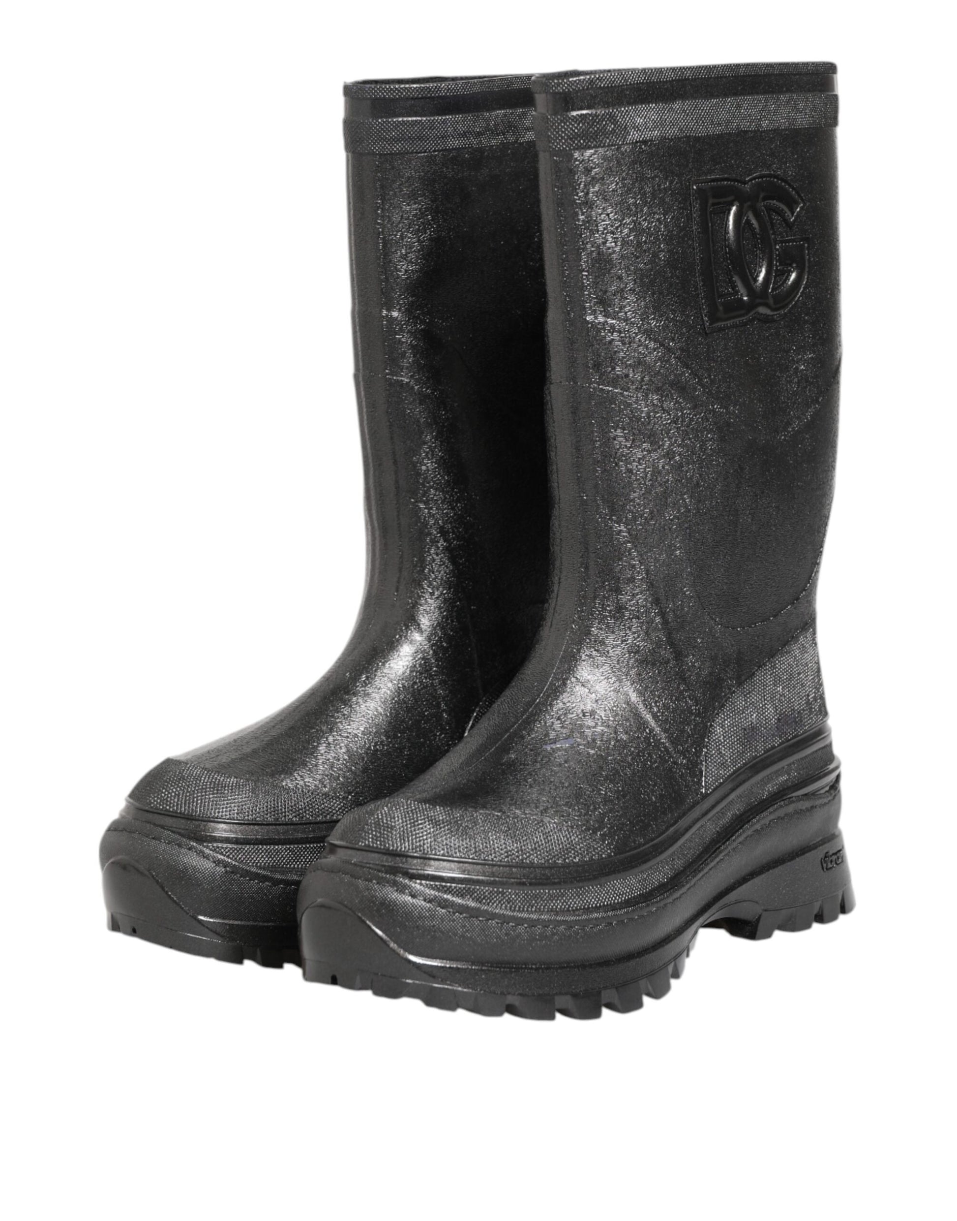 Dolce & Gabbana Metallic Schwarz Pull On Regen Stiefel Schuhe