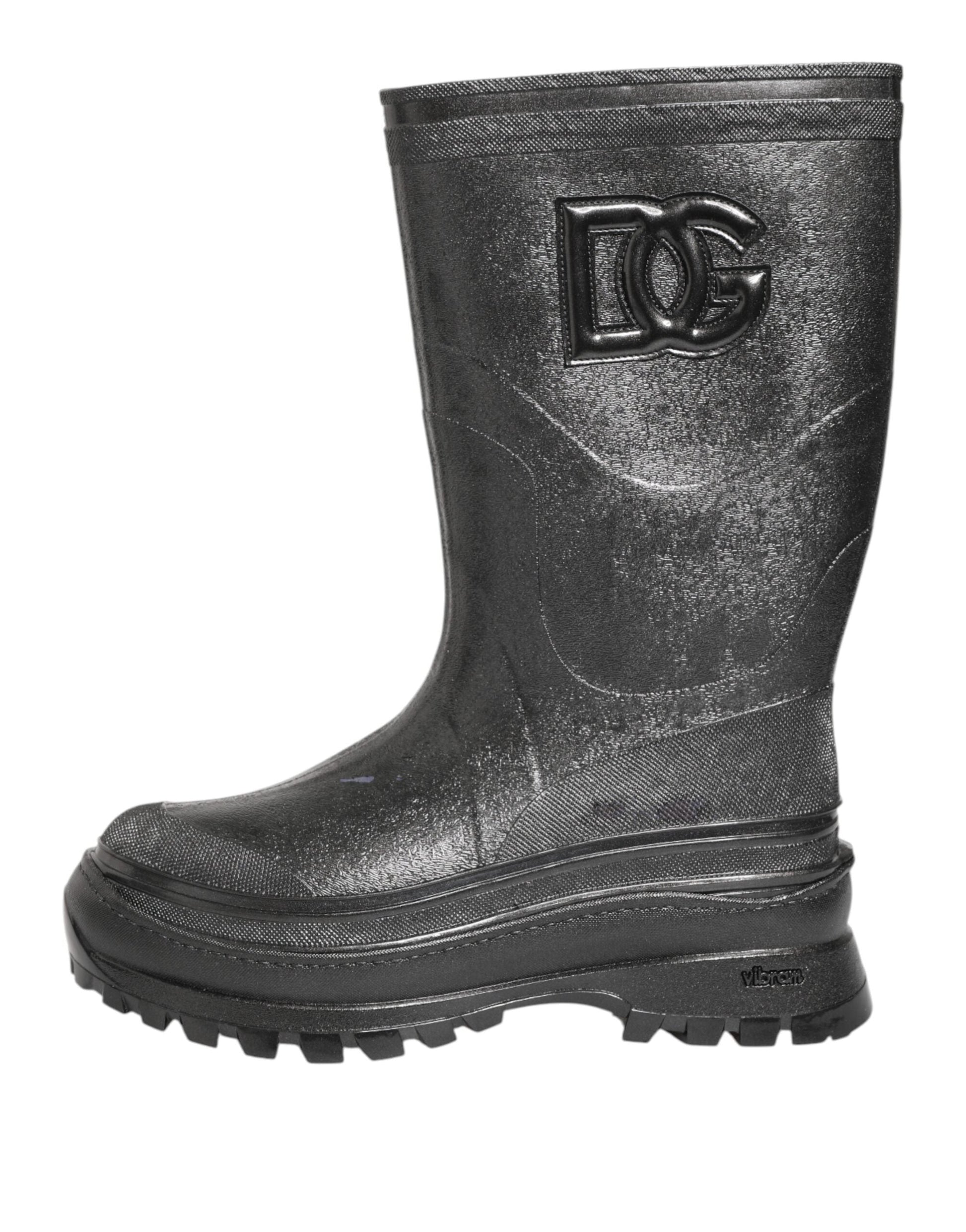 Dolce & Gabbana Metallic Schwarz Pull On Regen Stiefel Schuhe