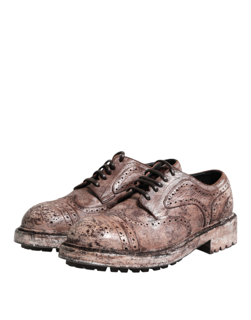 Dolce & Gabbana Braune Leder Distressed Brogue Schnürschuhe
