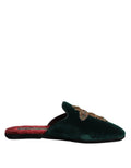 Dolce & Gabbana Groen Fluwelen Pantoffels met Kruisversiering