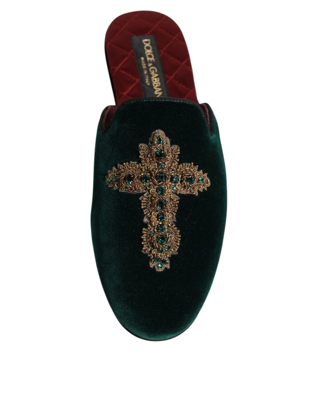 Dolce & Gabbana Groen Fluwelen Pantoffels met Kruisversiering