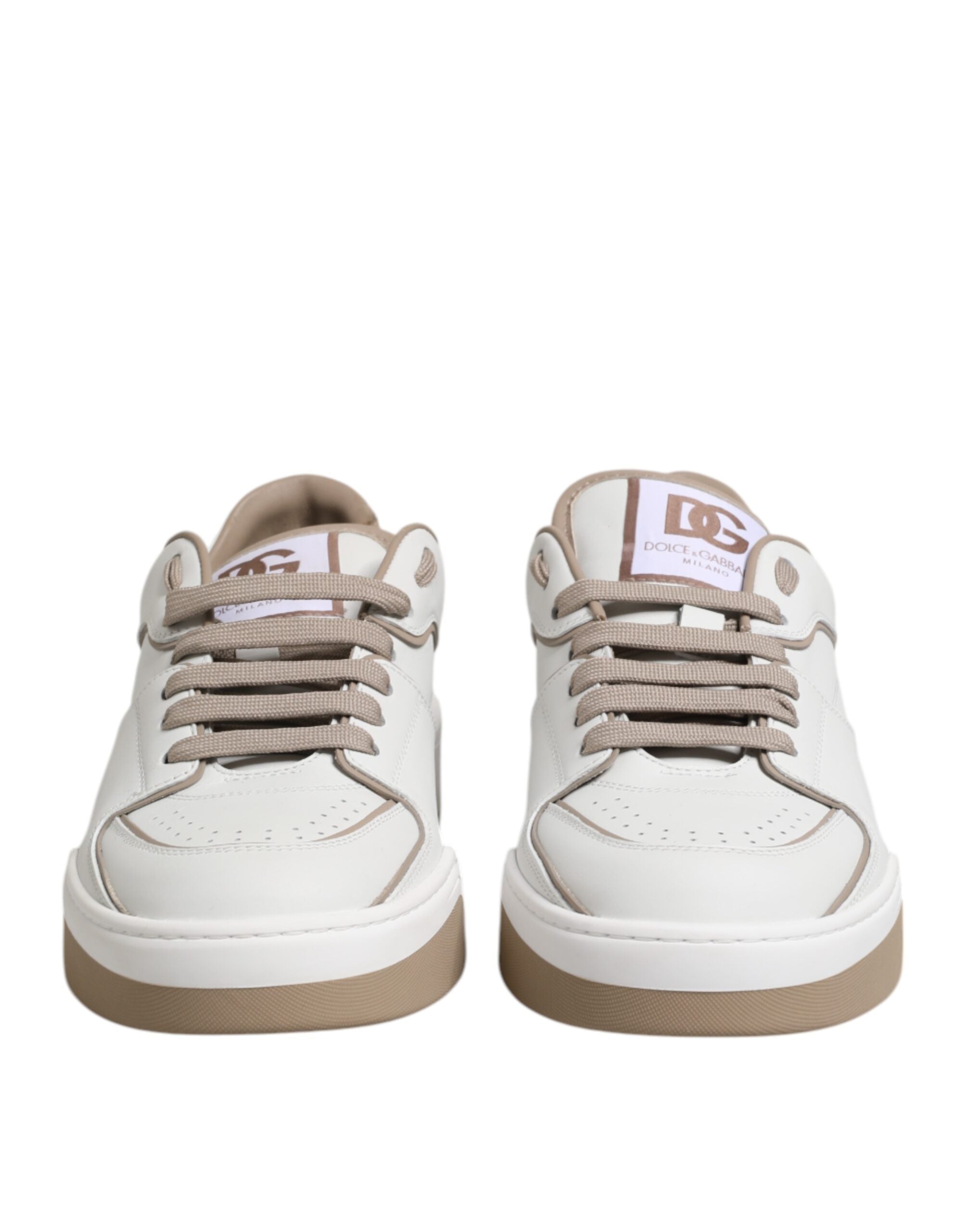 Dolce & Gabbana Weiß Braun Leder Low Top Männer Turnschuhe Schuhe