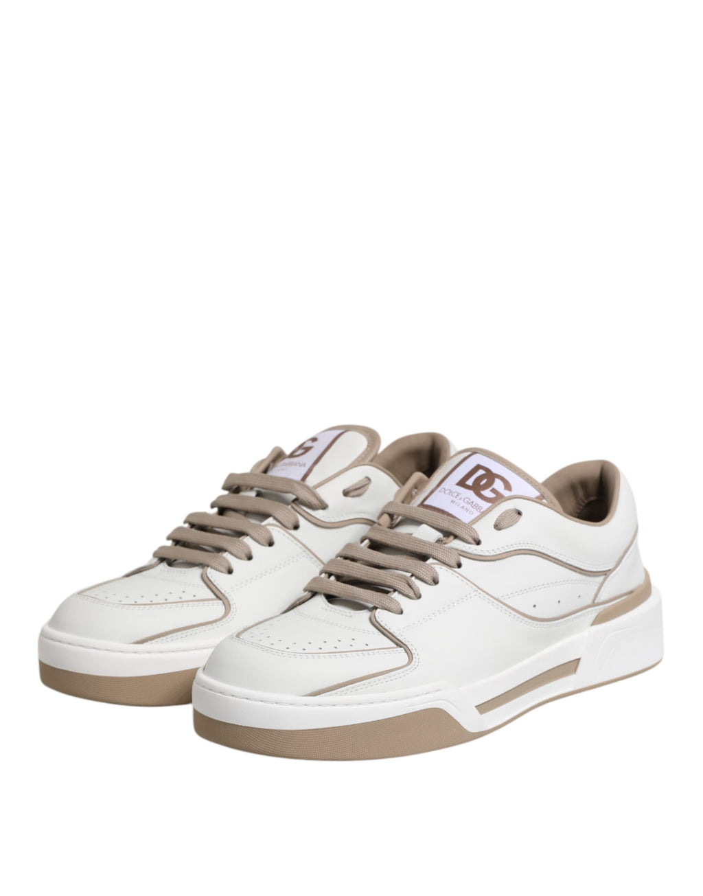 Dolce & Gabbana Weiß Braun Leder Low Top Männer Turnschuhe Schuhe