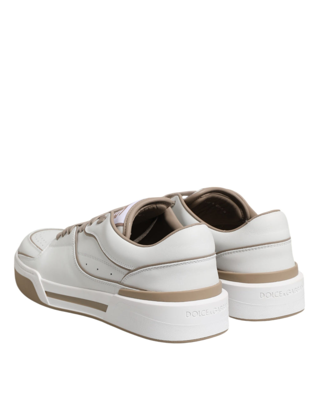 Dolce & Gabbana Weiß Braun Leder Low Top Männer Turnschuhe Schuhe