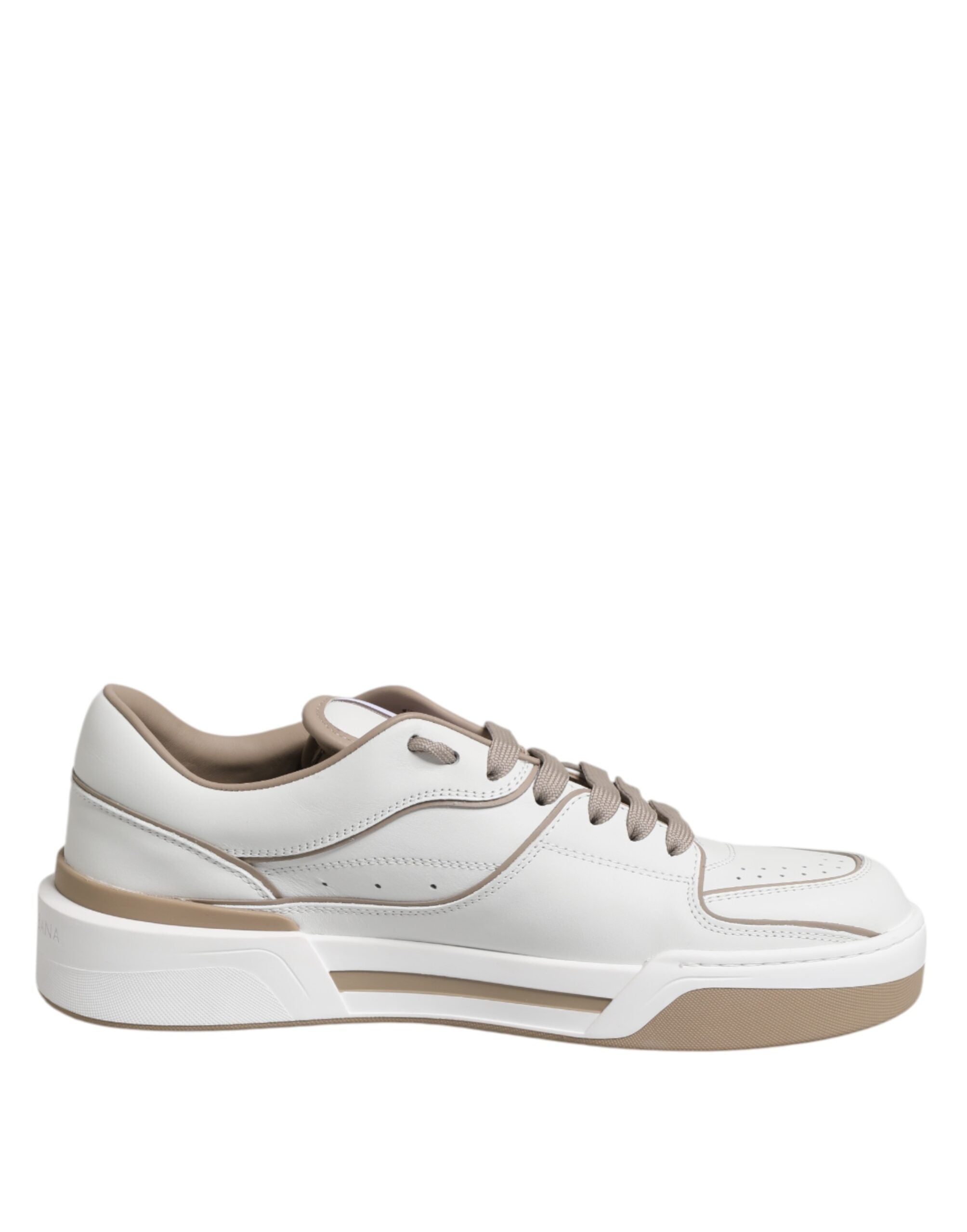 Dolce & Gabbana Weiß Braun Leder Low Top Männer Turnschuhe Schuhe