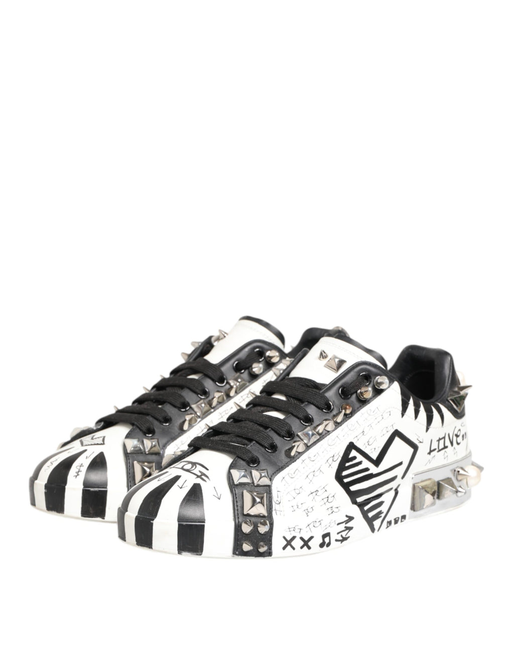 Dolce & Gabbana Weiße Nieten bedruckte Low Top Sneakers Schuhe