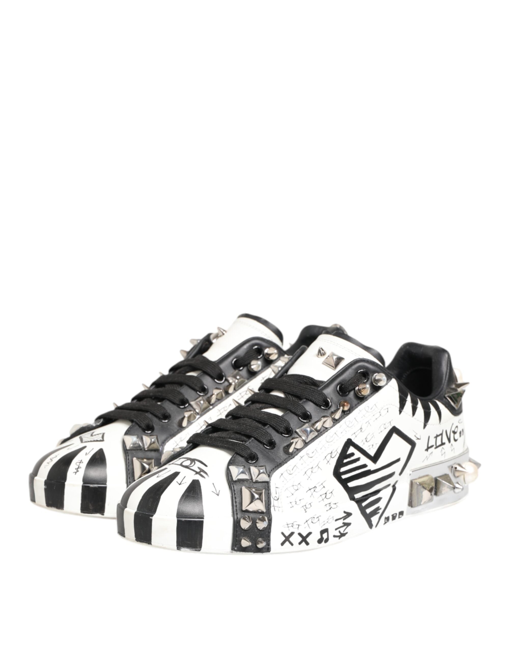 Dolce & Gabbana Weiße Nieten bedruckte Low Top Sneakers Schuhe