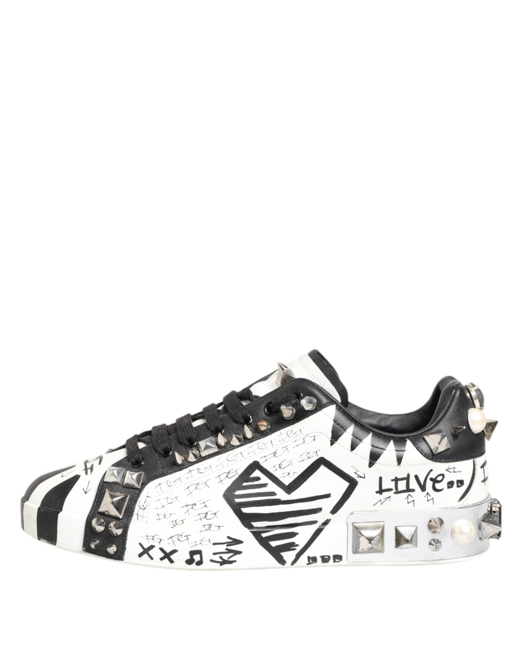 Dolce & Gabbana Weiße Nieten bedruckte Low Top Sneakers Schuhe