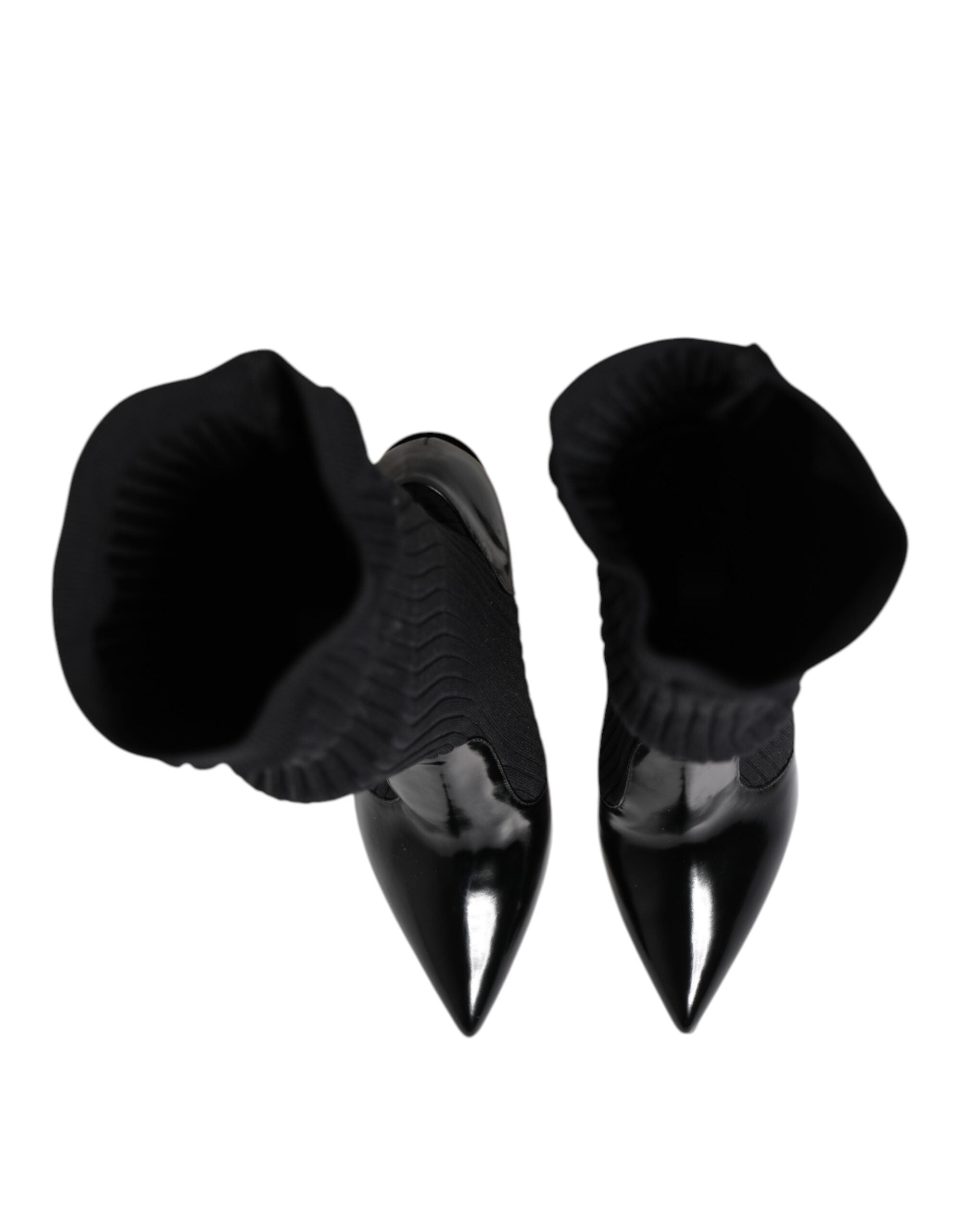 Dolce & Gabbana Schwarze Leder Rippenstrick-Kniestiefel Schuhe