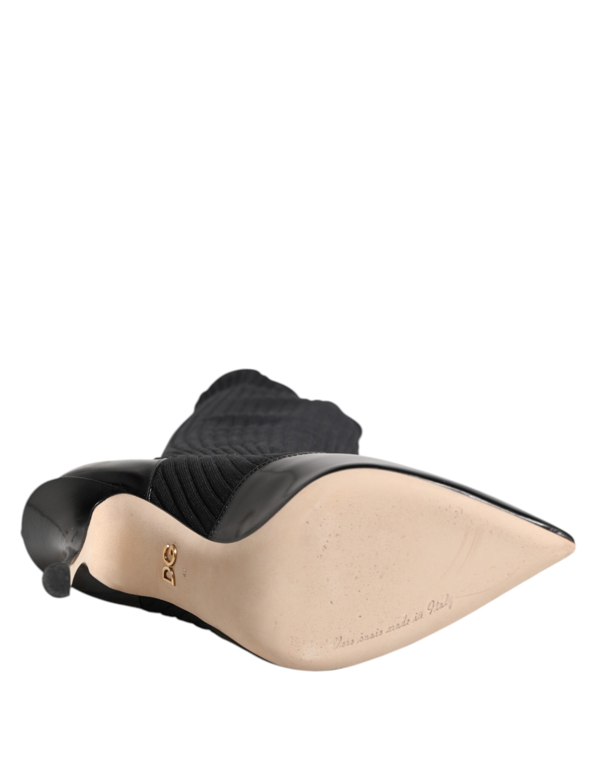 Dolce & Gabbana Schwarze Leder Rippenstrick-Kniestiefel Schuhe