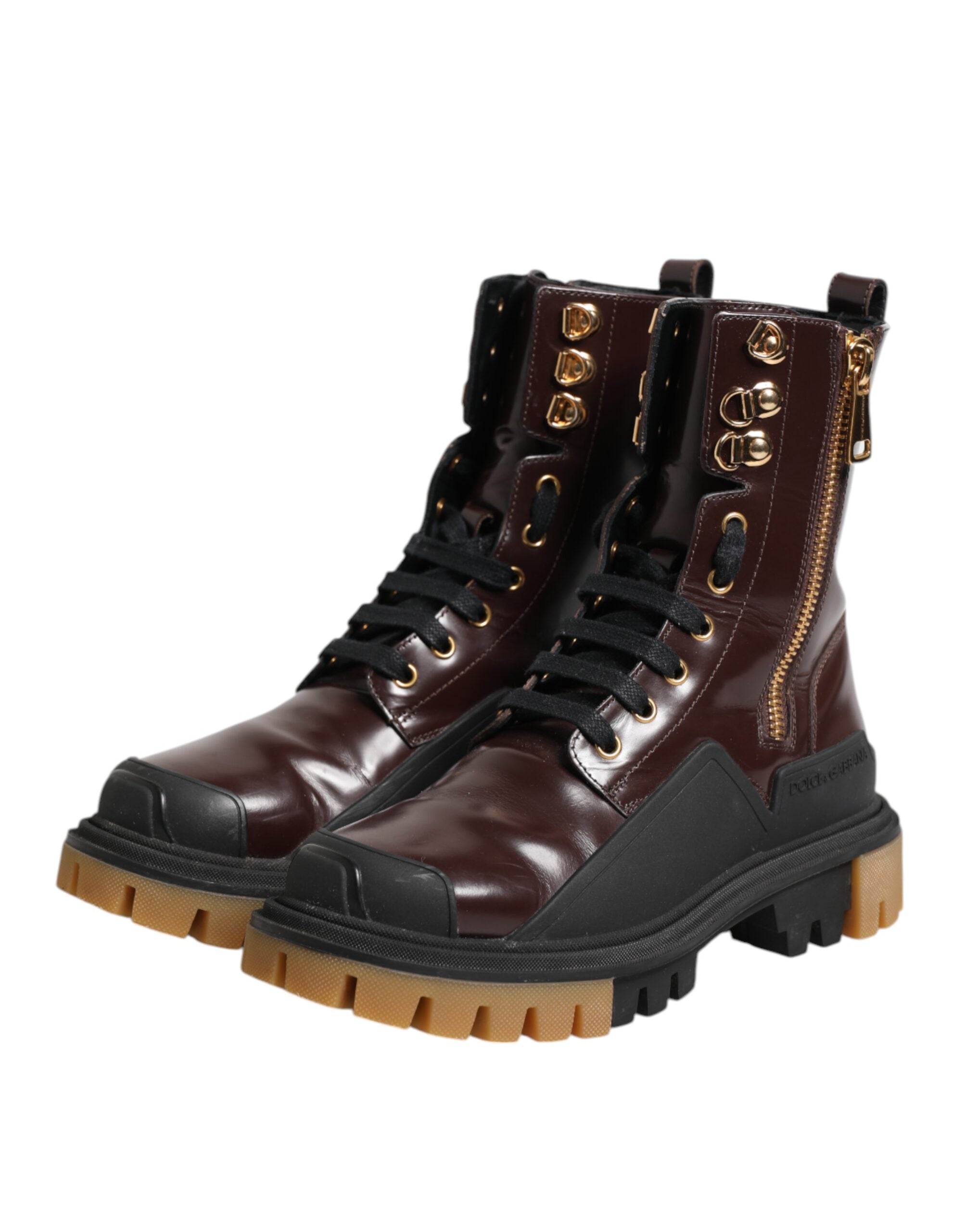 Dolce & Gabbana Maroon Leder Mid Calf Biker Stiefel Schuhe