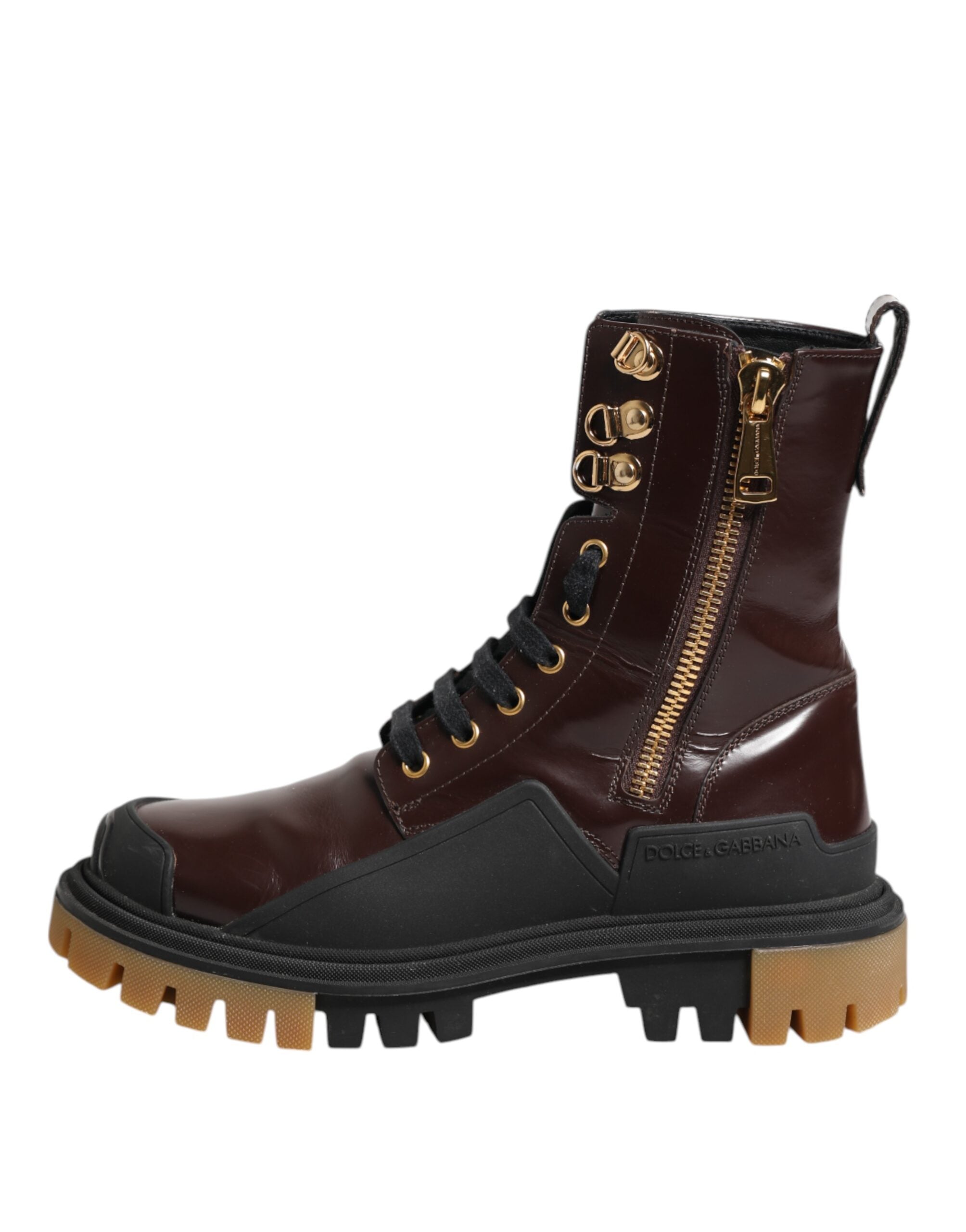 Dolce & Gabbana Maroon Leder Mid Calf Biker Stiefel Schuhe