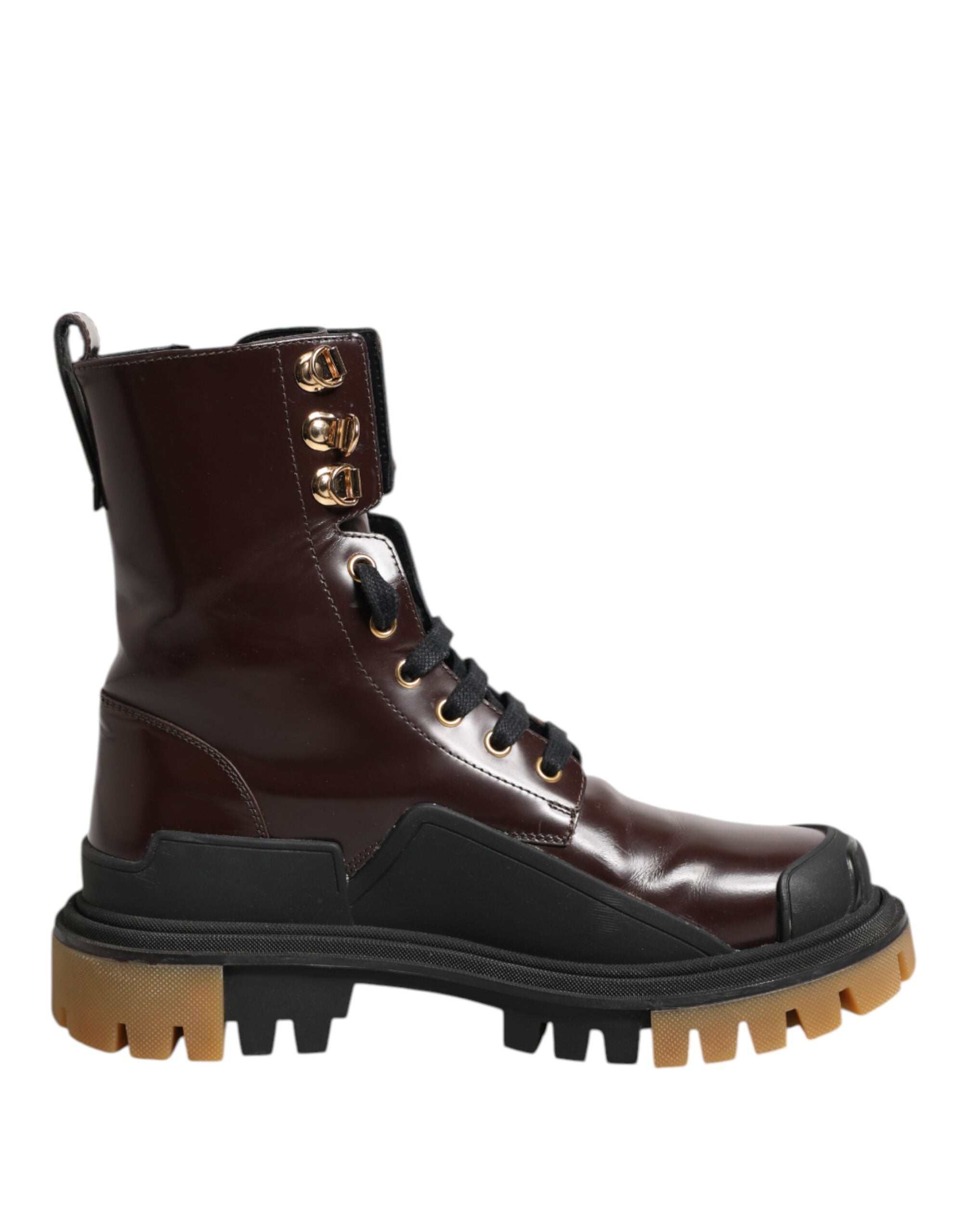 Dolce & Gabbana Maroon Leder Mid Calf Biker Stiefel Schuhe