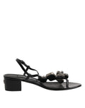 Dolce & Gabbana Schwarze Leder Sandaletten mit Kristall-Knöchelriemen
