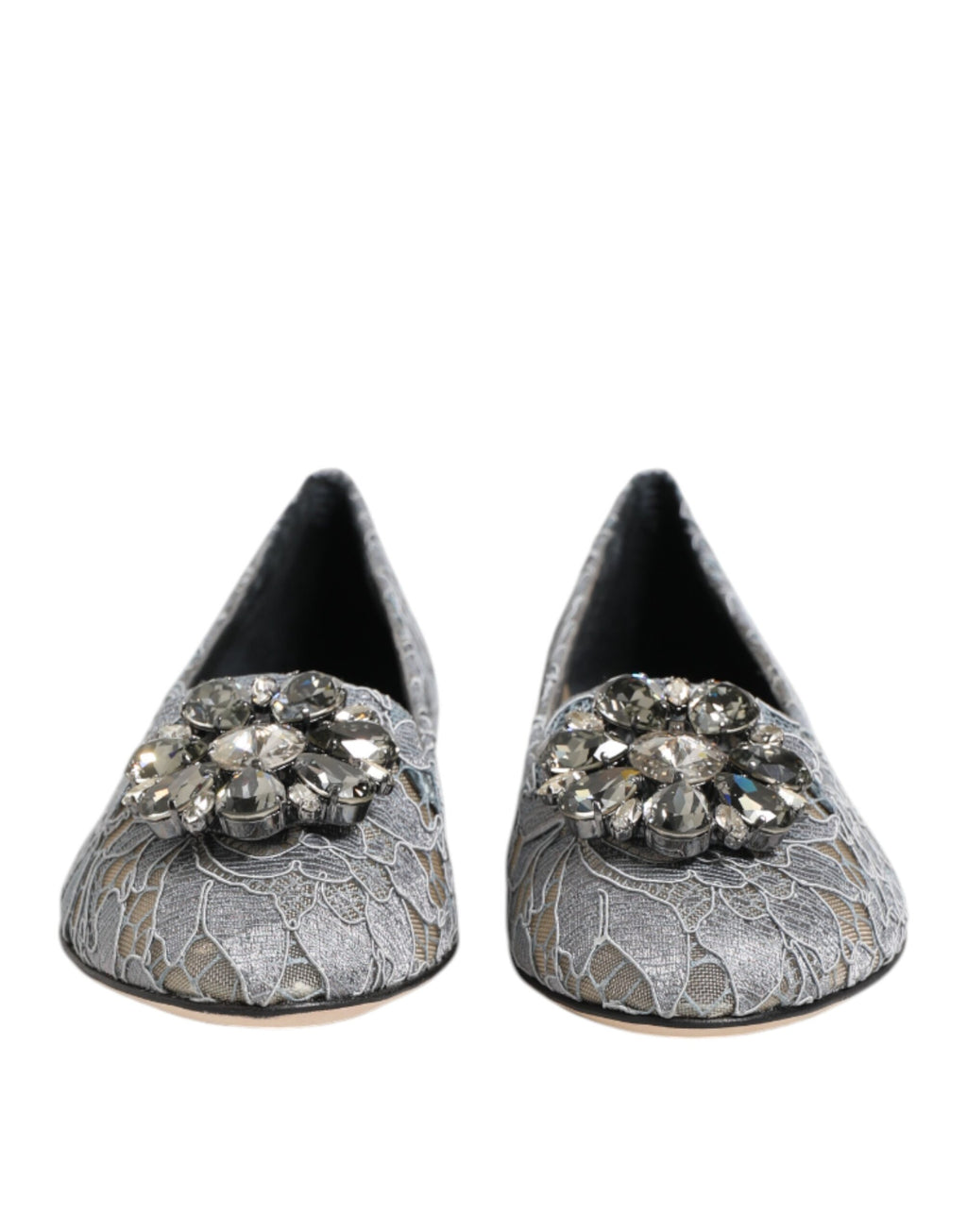 Dolce & Gabbana Graue Taormina Spitze Kristalle Flats Schuhe