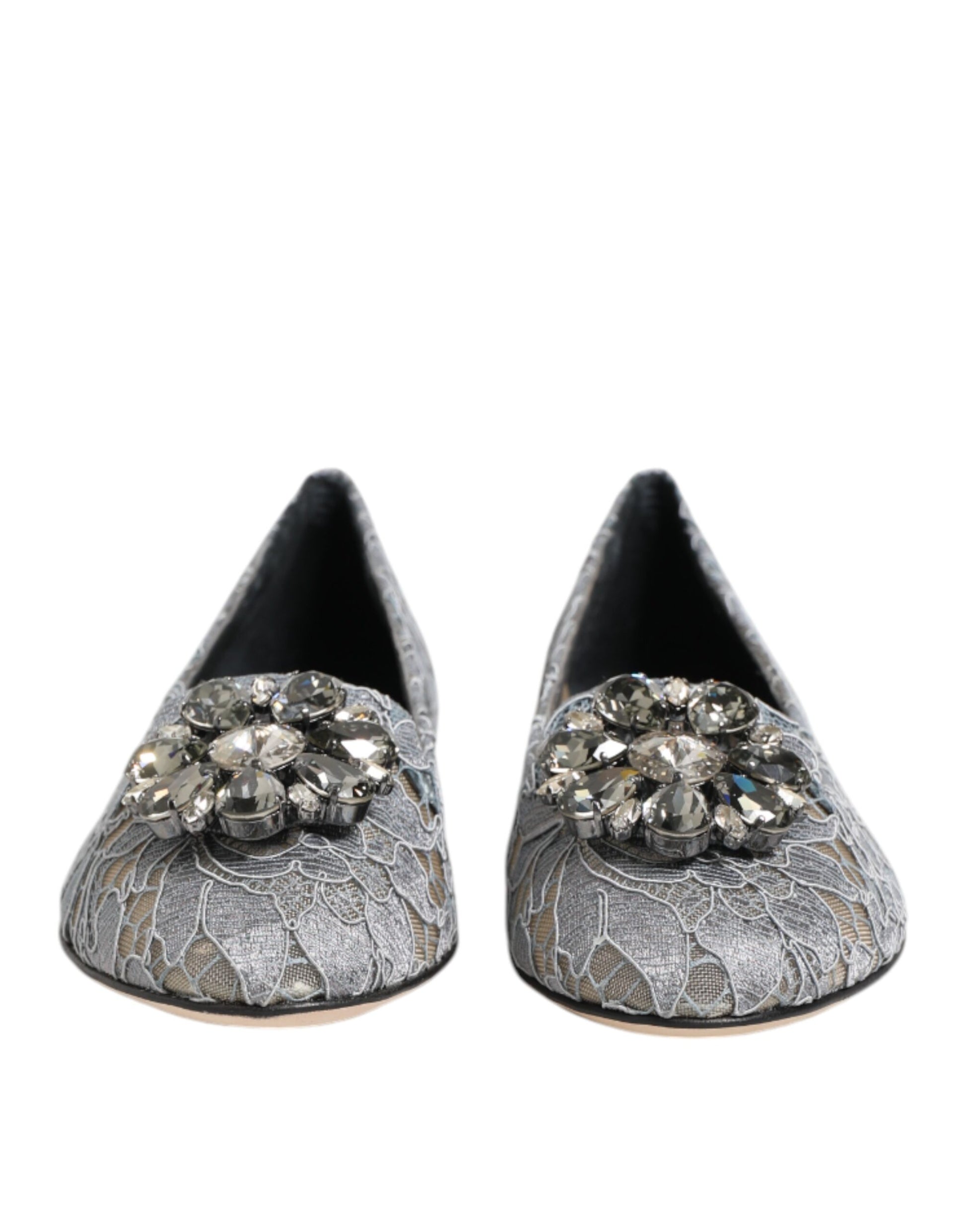 Dolce & Gabbana Graue Taormina Spitze Kristalle Flats Schuhe