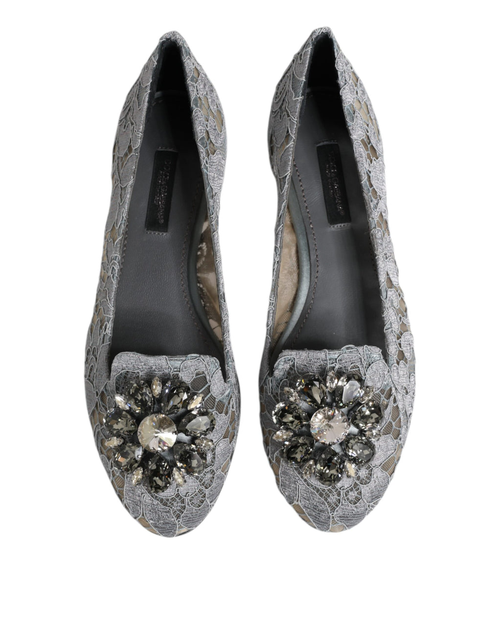 Dolce & Gabbana Graue Taormina Spitze Kristalle Flats Schuhe