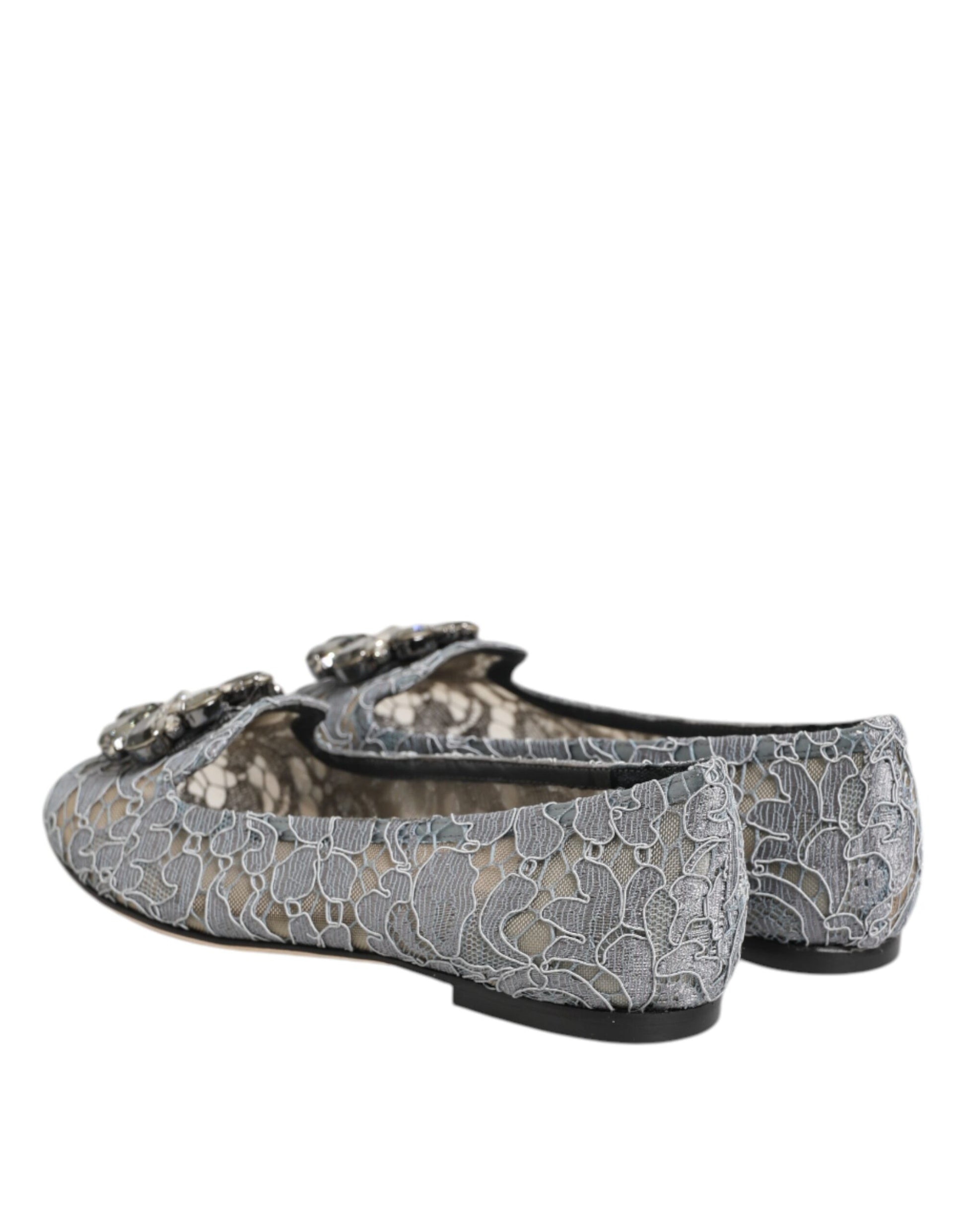 Dolce & Gabbana Graue Taormina Spitze Kristalle Flats Schuhe