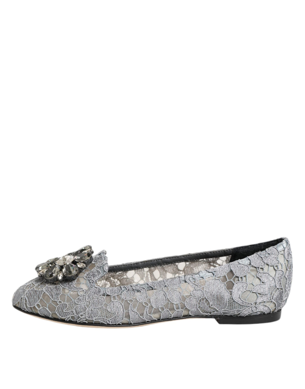 Dolce & Gabbana Graue Taormina Spitze Kristalle Flats Schuhe