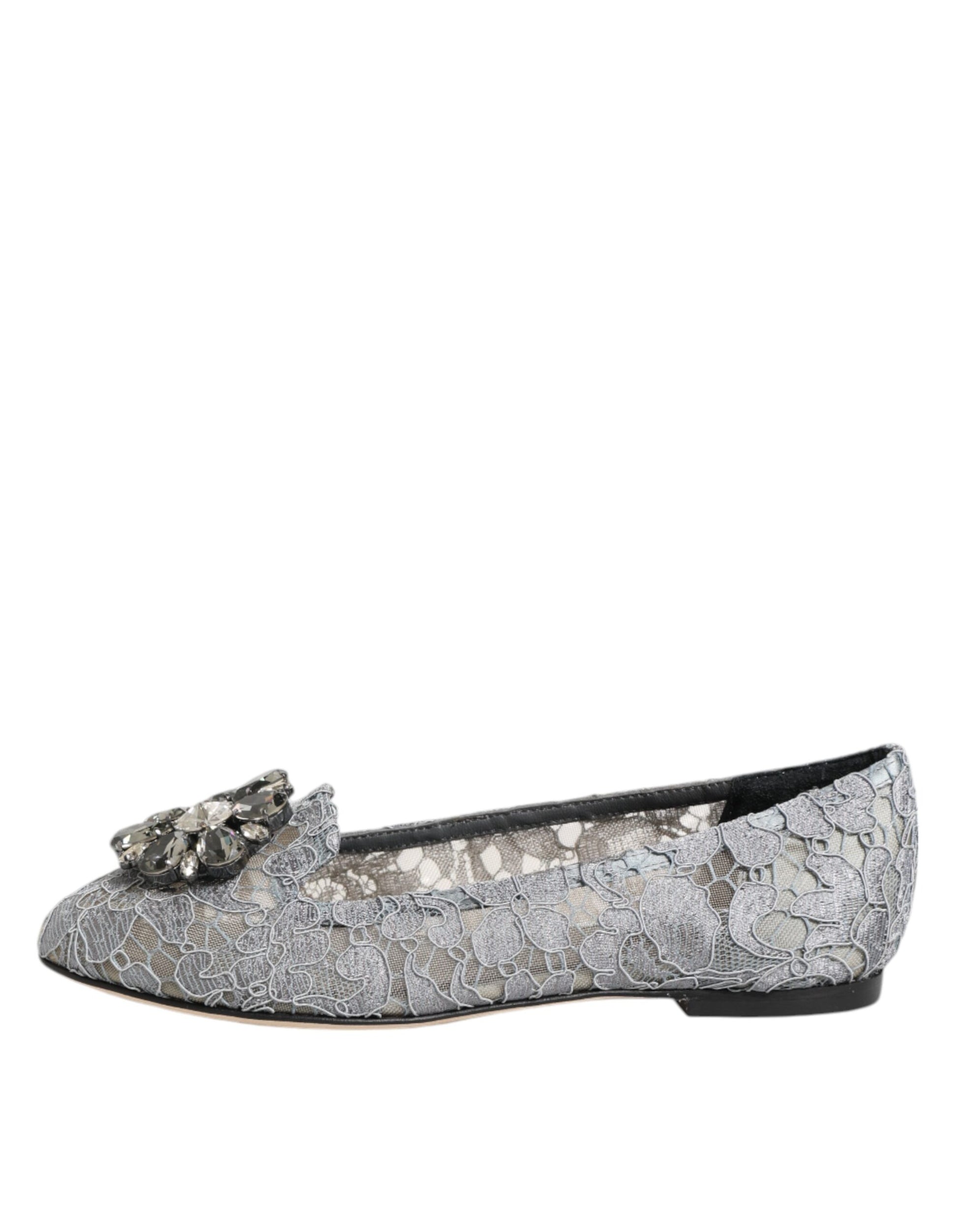 Dolce & Gabbana Graue Taormina Spitze Kristalle Flats Schuhe
