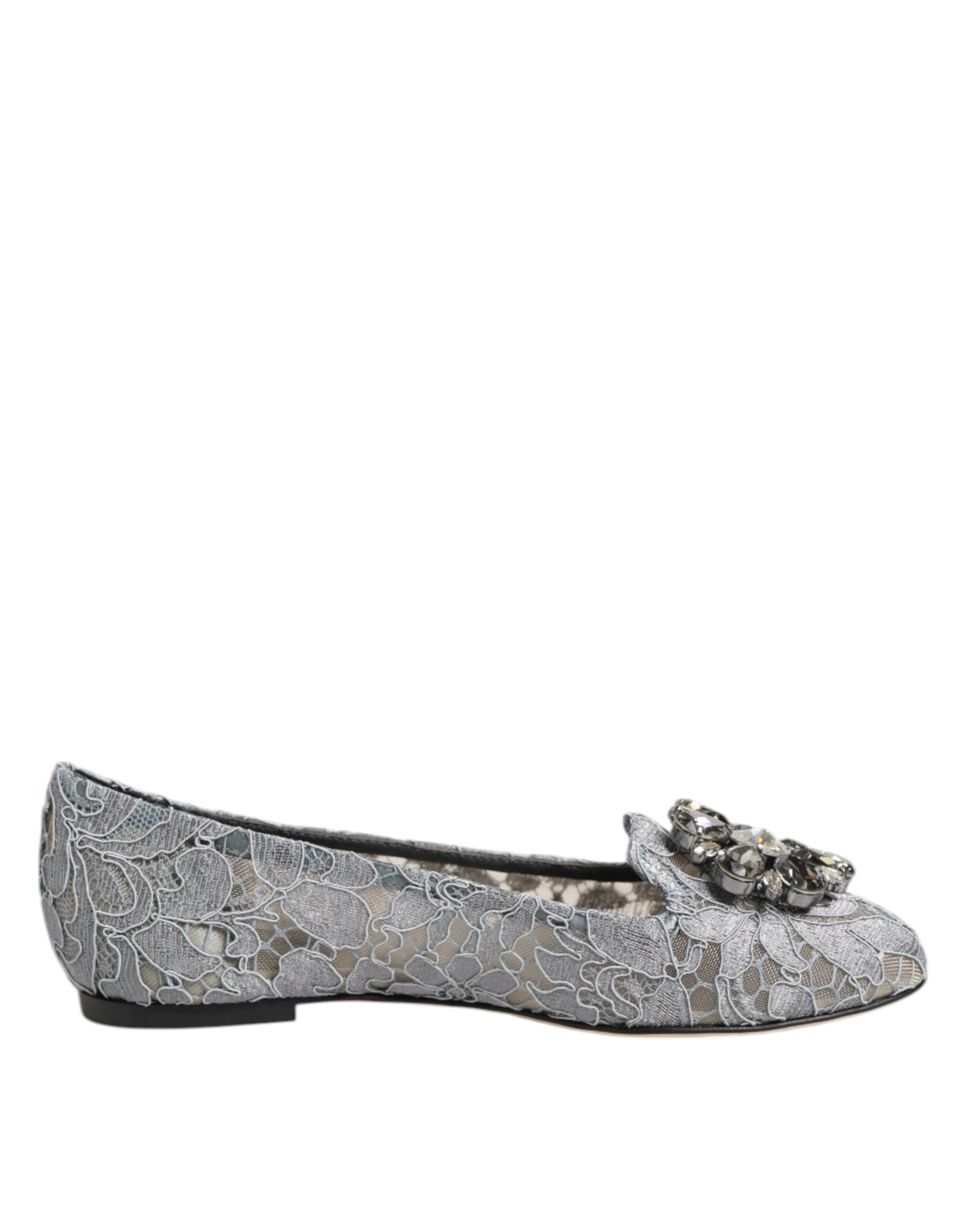 Dolce & Gabbana Graue Taormina Spitze Kristalle Flats Schuhe