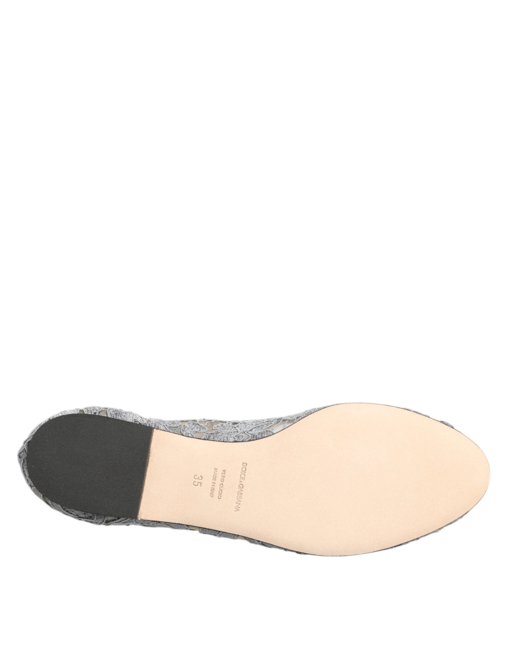 Dolce & Gabbana Graue Taormina Spitze Kristalle Flats Schuhe