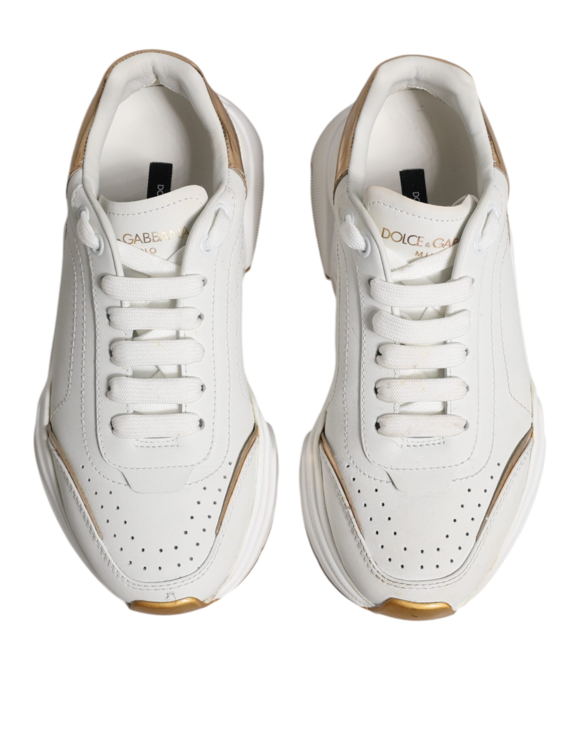 Dolce & Gabbana Weiß Gold Daymaster Low Top Turnschuhe Schuhe