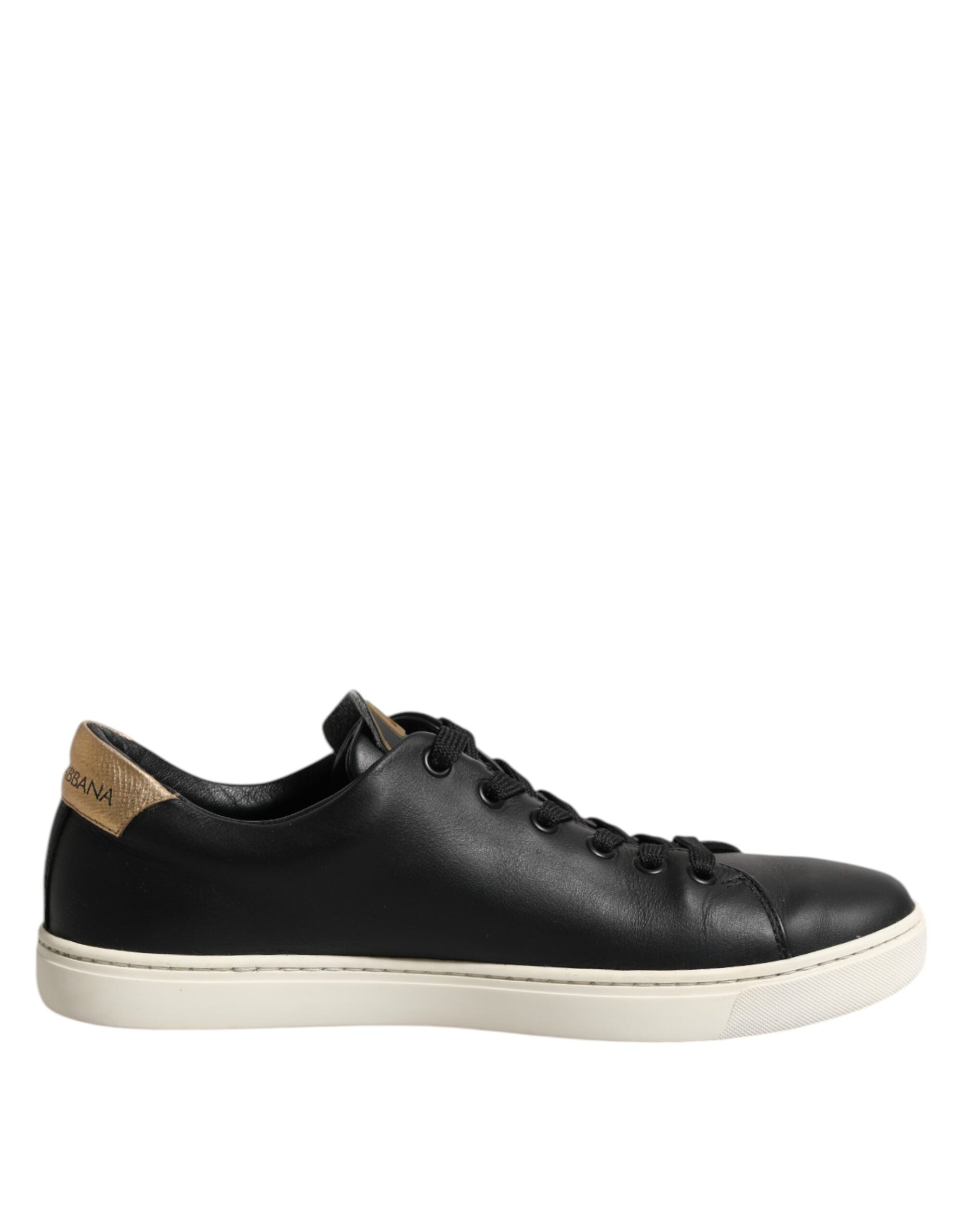 Dolce & Gabbana Schwarzes Leder Sacred Heart Sneakers Schuhe