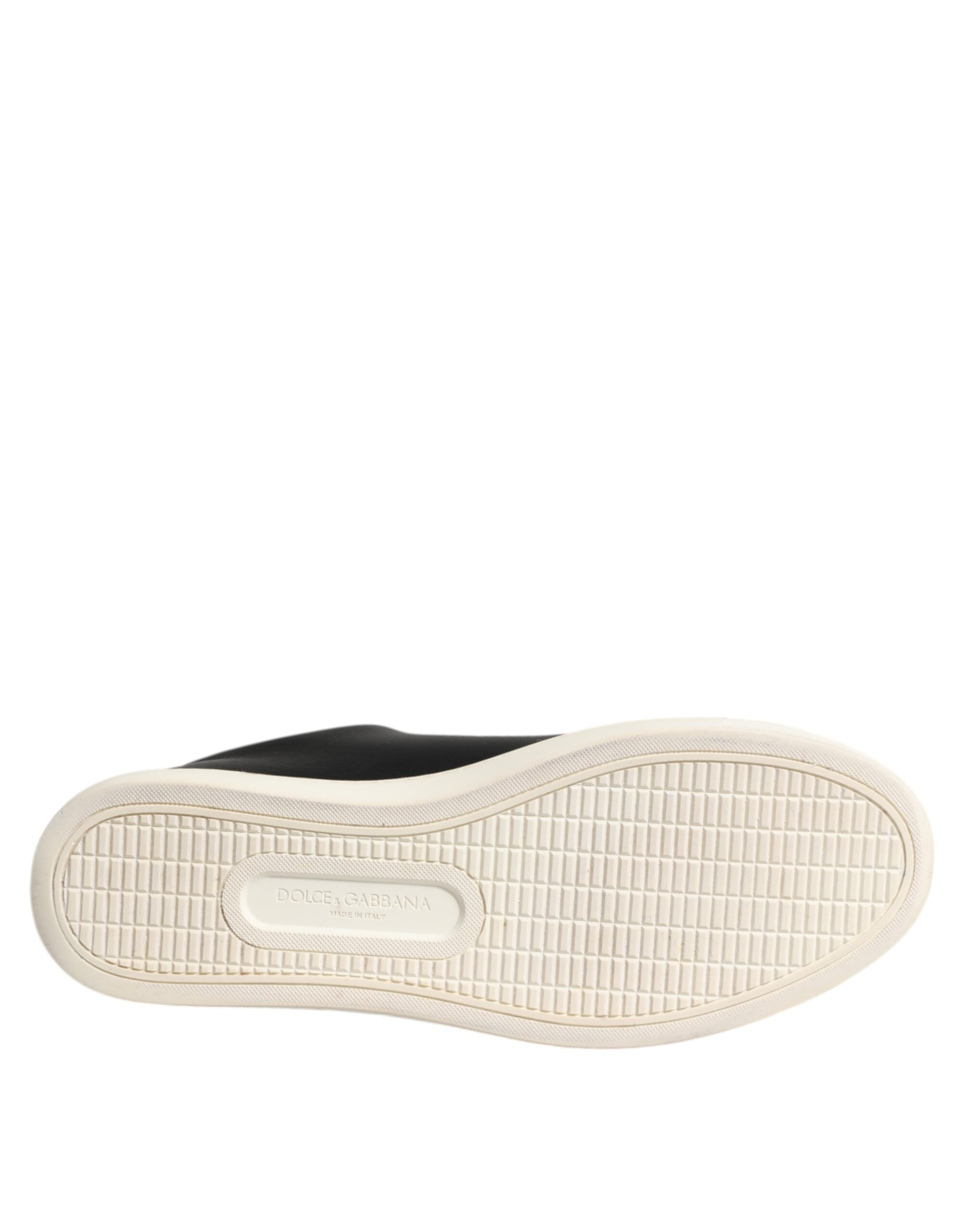 Dolce & Gabbana Schwarzes Leder Sacred Heart Sneakers Schuhe