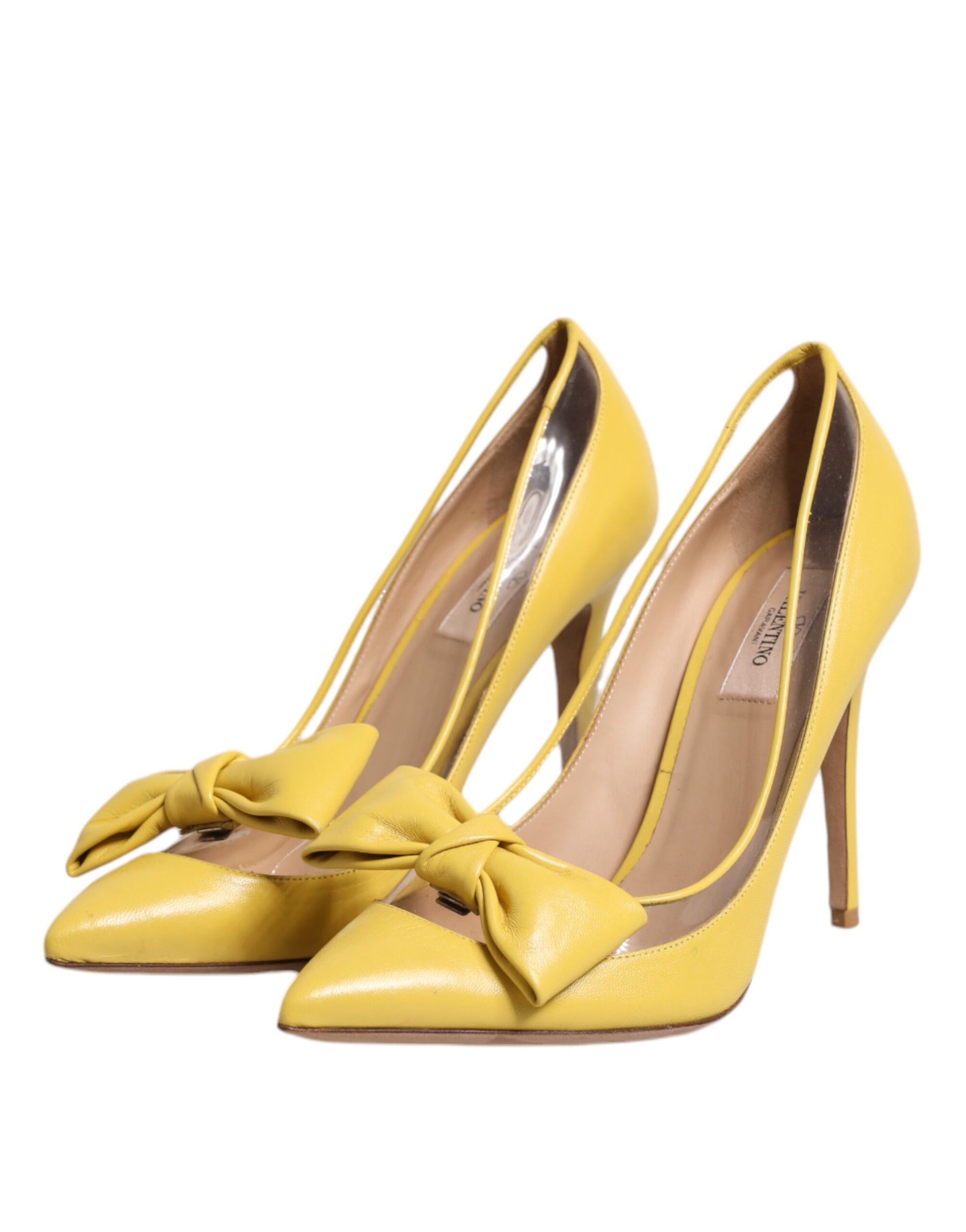 Valentino Gelbe Lackleder PVC Schleife Absätze Pumps Schuhe