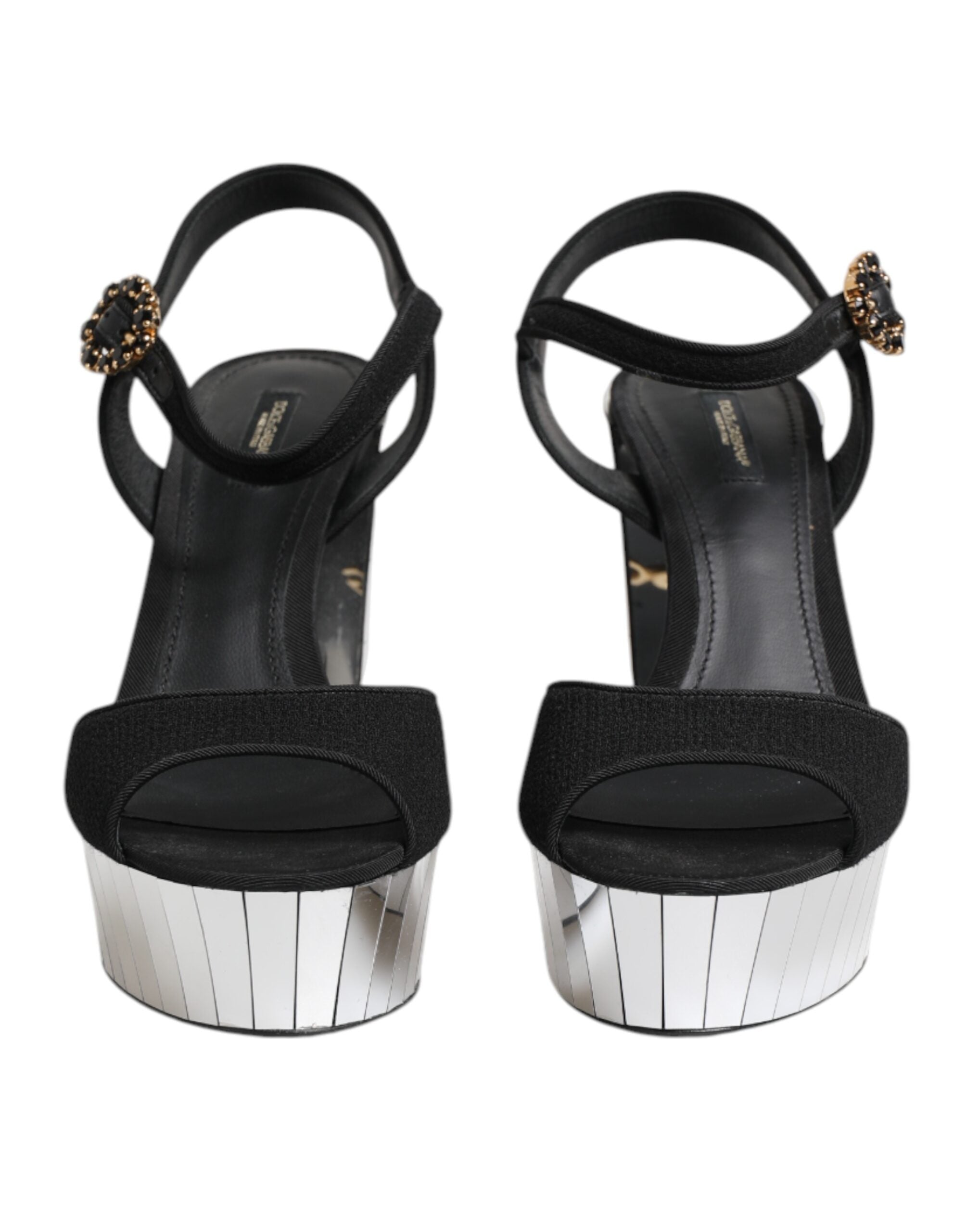 Dolce & Gabbana Schwarze Kristall-Knöchelriemen Keira Sandale Schuhe