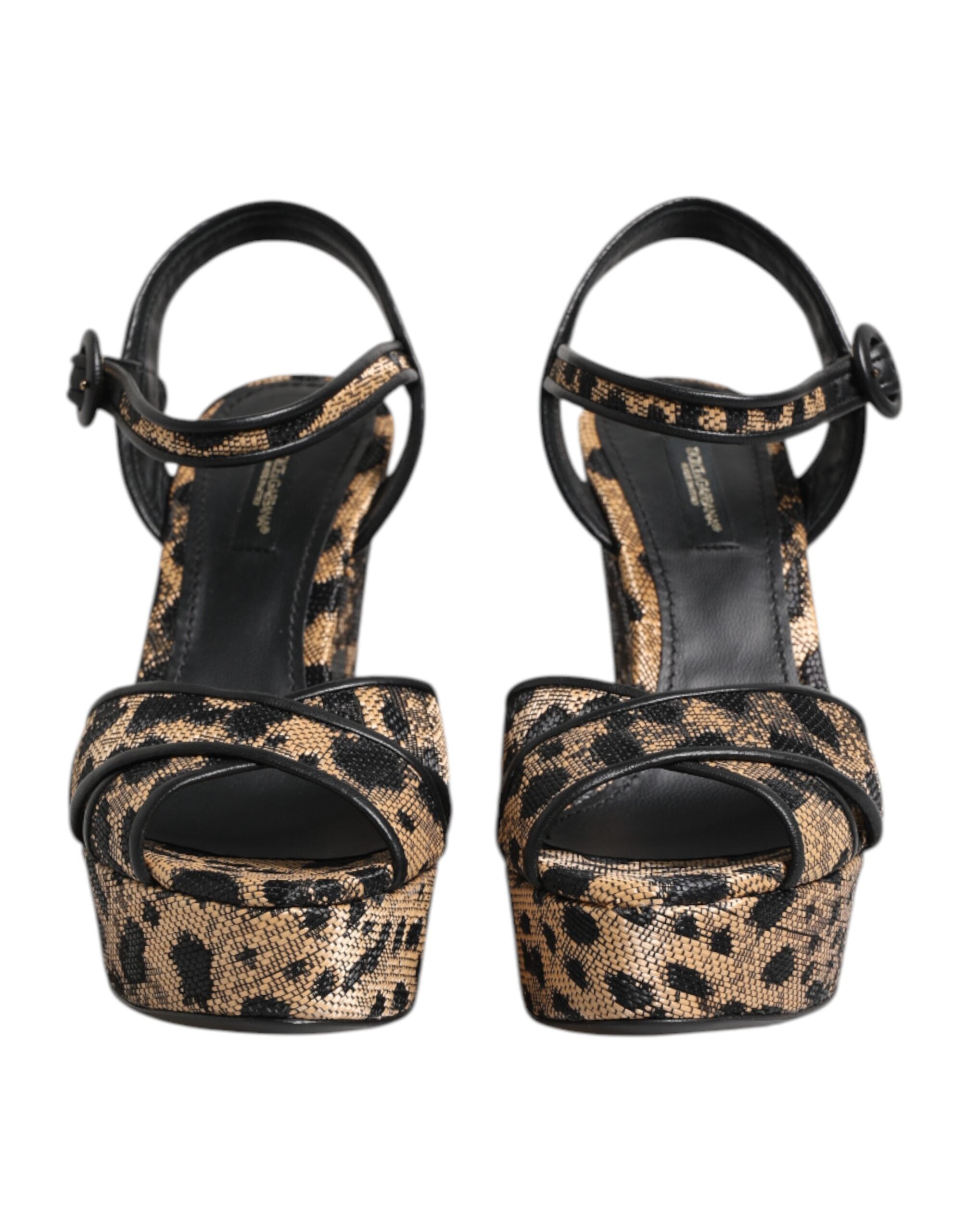 Dolce & Gabbana Braun Leopard Wedges Riemchensandalen Schuhe