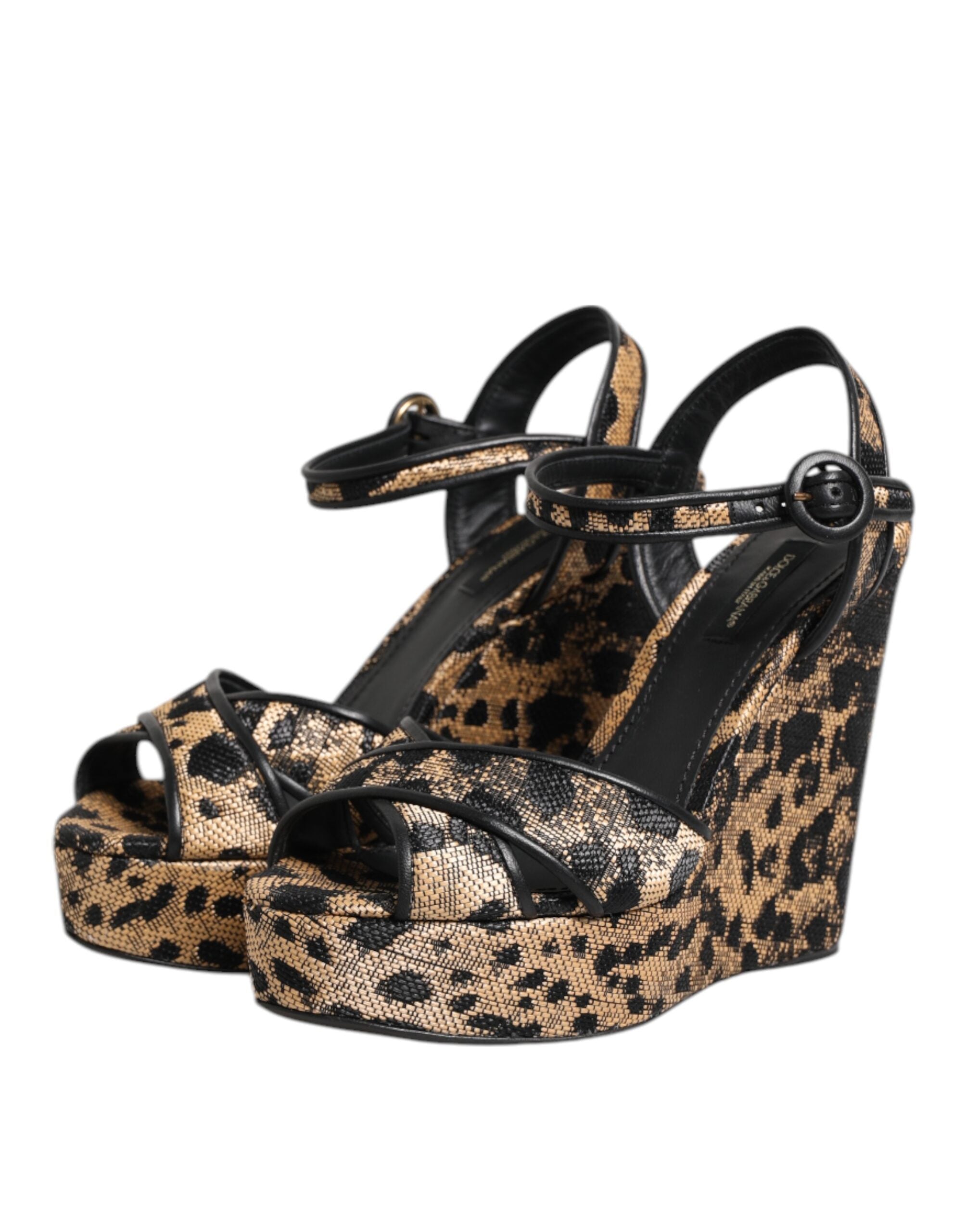Dolce & Gabbana Braun Leopard Wedges Riemchensandalen Schuhe