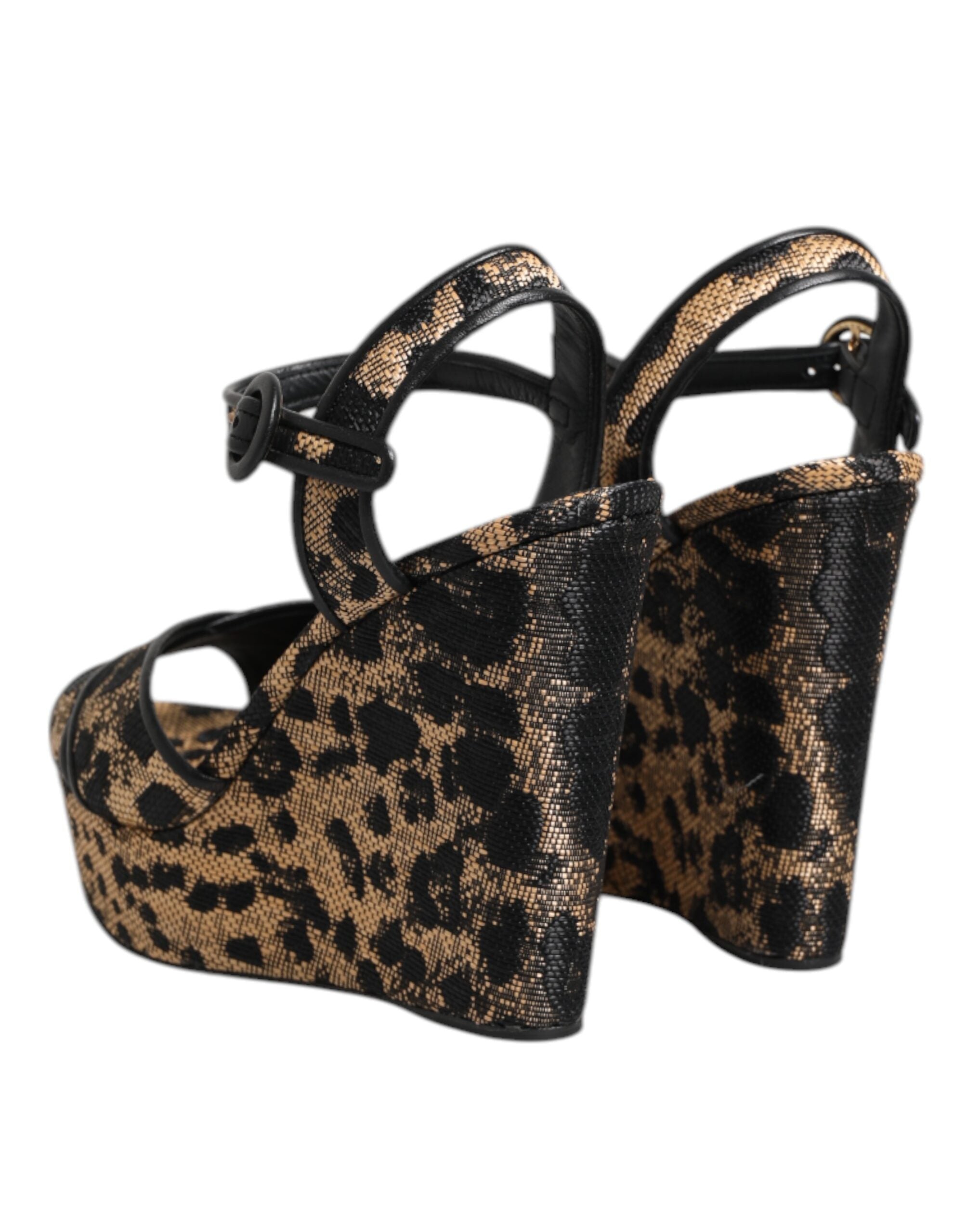 Dolce & Gabbana Braun Leopard Wedges Riemchensandalen Schuhe